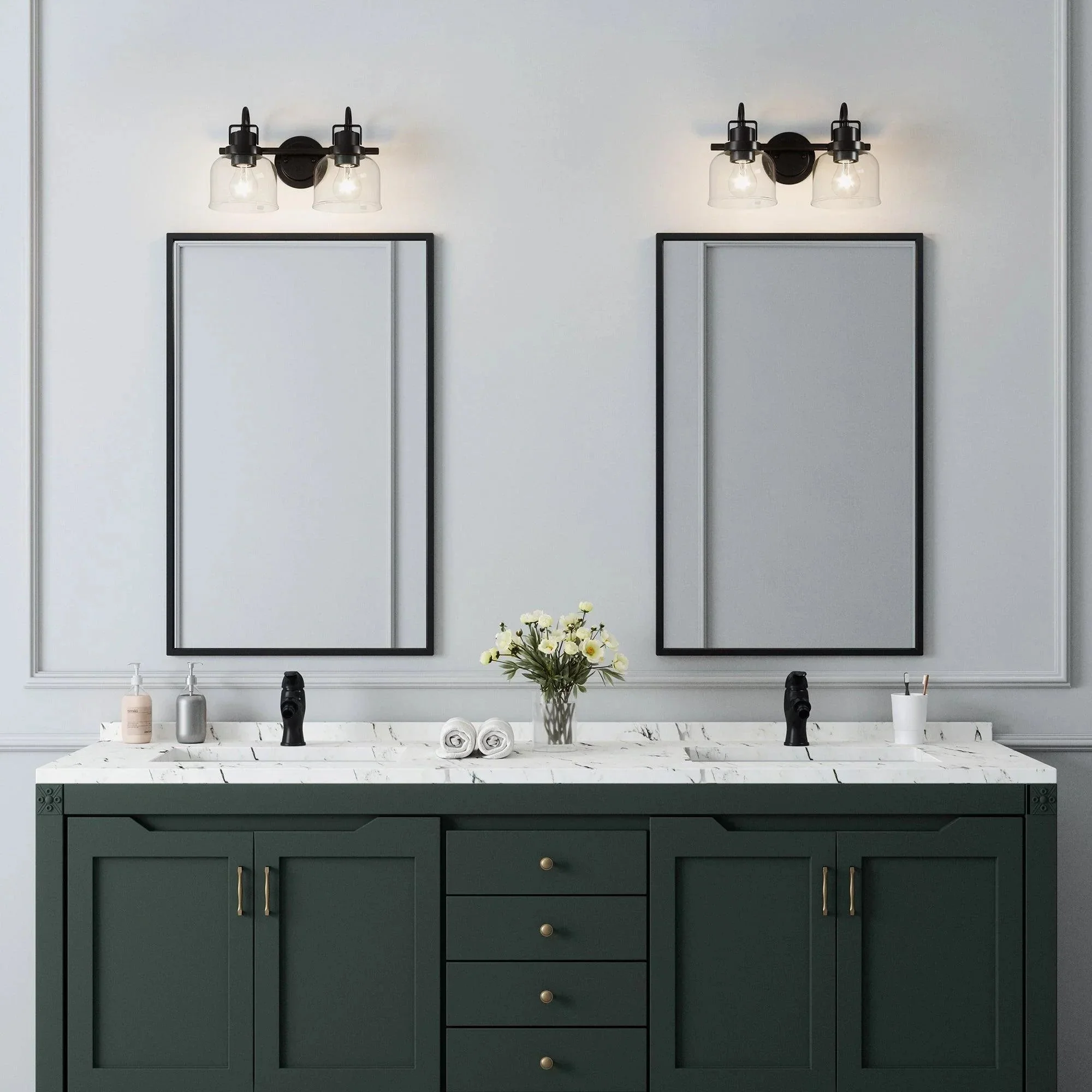 Parrot Uncle Brighton 2-Light Dark Bronze Dimmable Bathroom Vanity Light (BR802BLK) - Image 2
