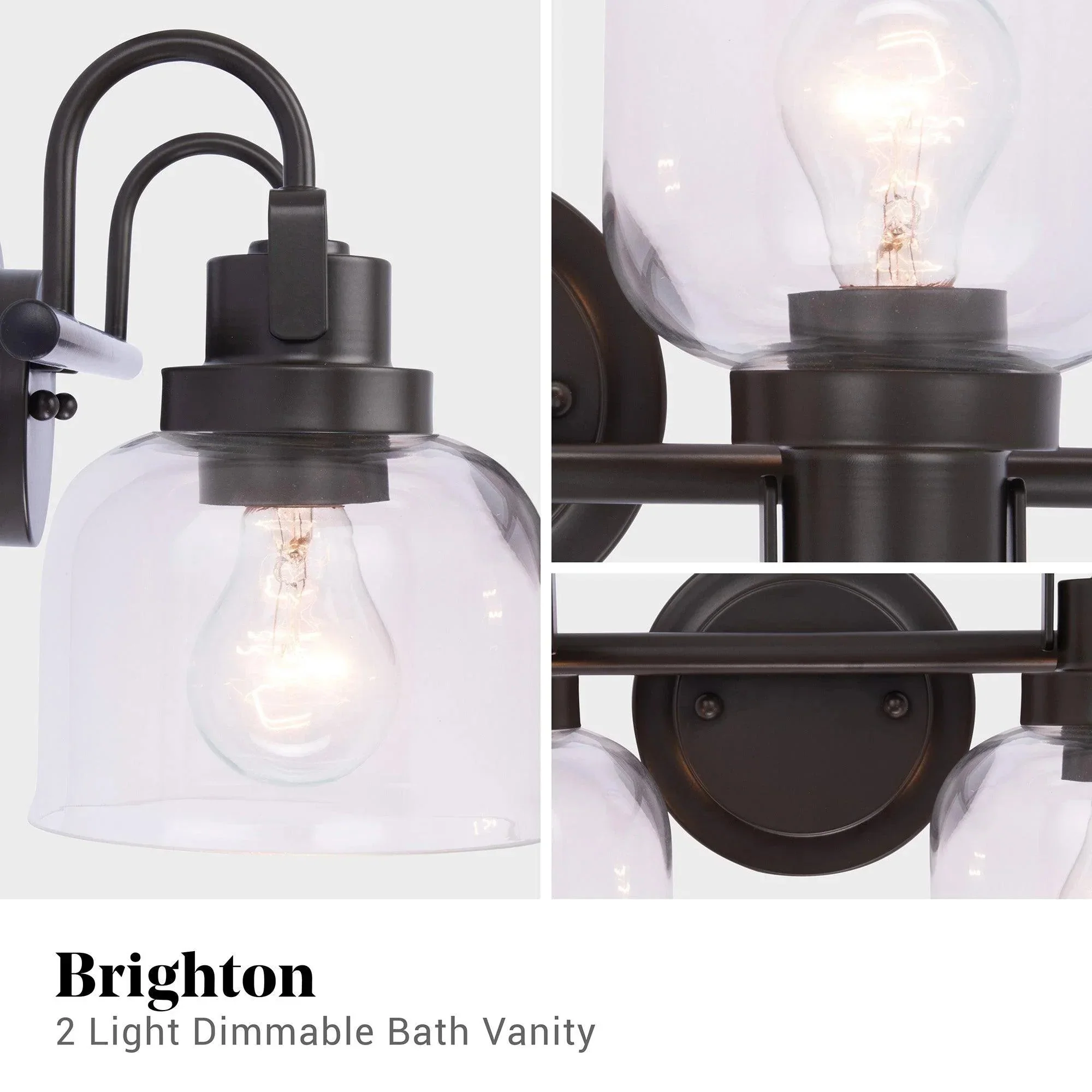 Parrot Uncle Brighton 2-Light Dark Bronze Dimmable Bathroom Vanity Light (BR802BLK) - Image 4