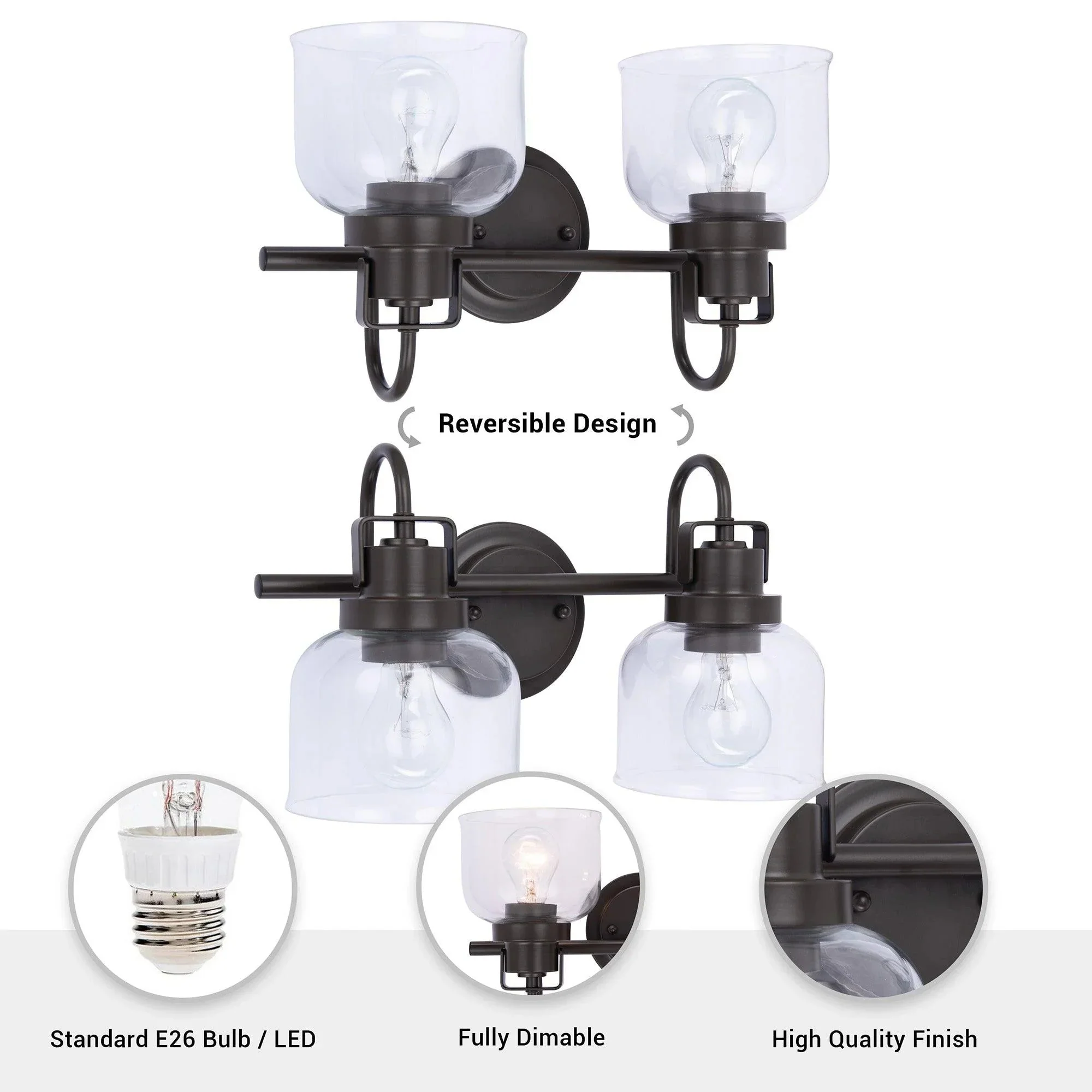 Parrot Uncle Brighton 2-Light Dark Bronze Dimmable Bathroom Vanity Light (BR802BLK) - Image 6