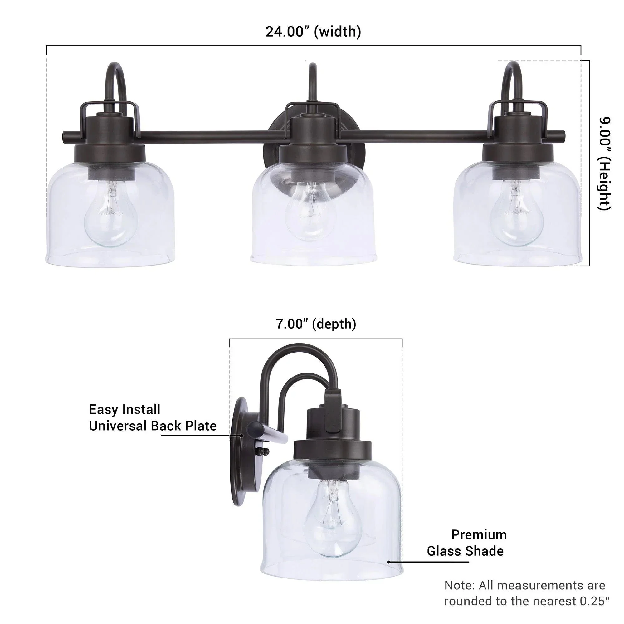 Parrot Uncle Brighton 3-Light Dark Bronze Dimmable Bathroom Vanity Light (BR803BLK) - Image 10