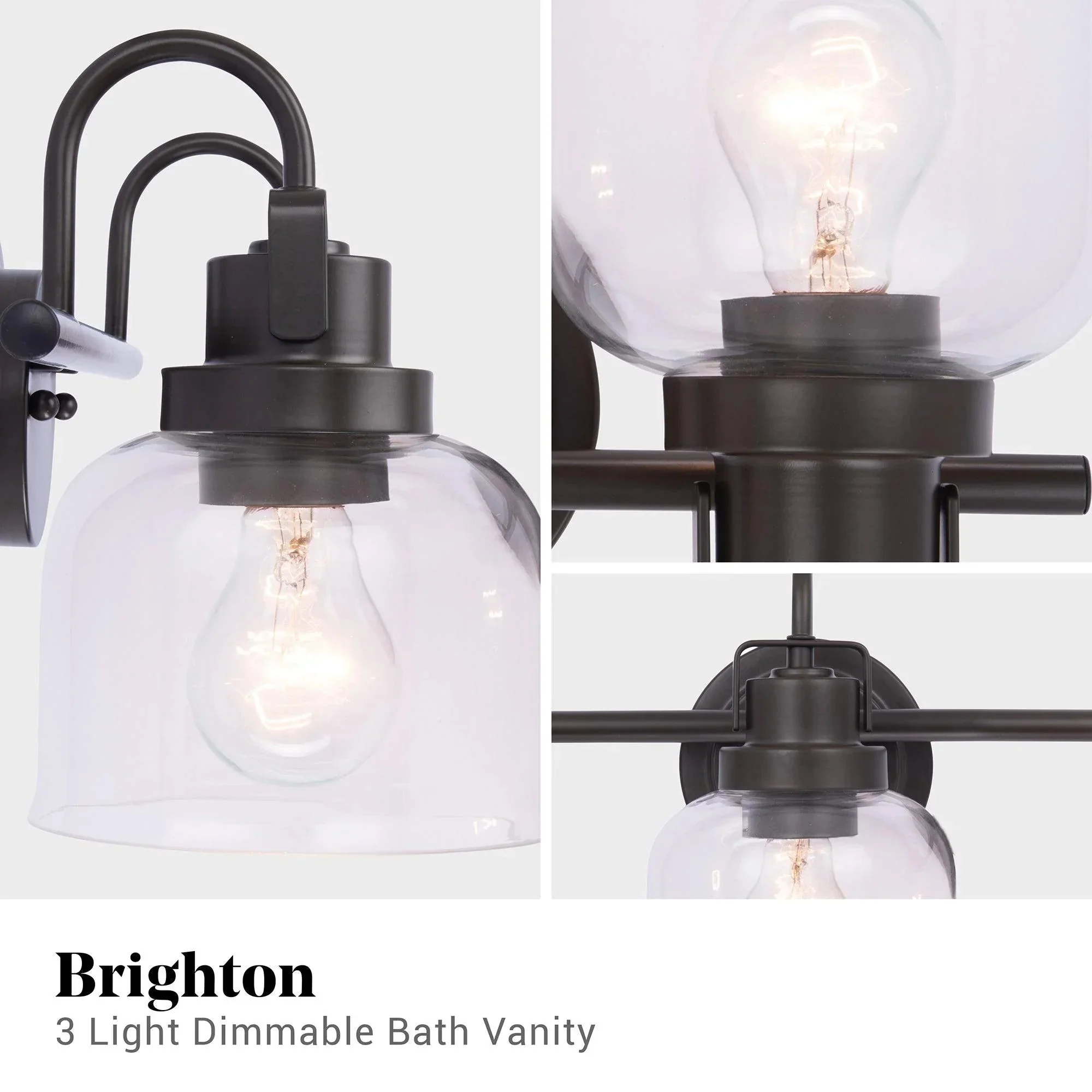 Parrot Uncle Brighton 3-Light Dark Bronze Dimmable Bathroom Vanity Light (BR803BLK) - Image 4