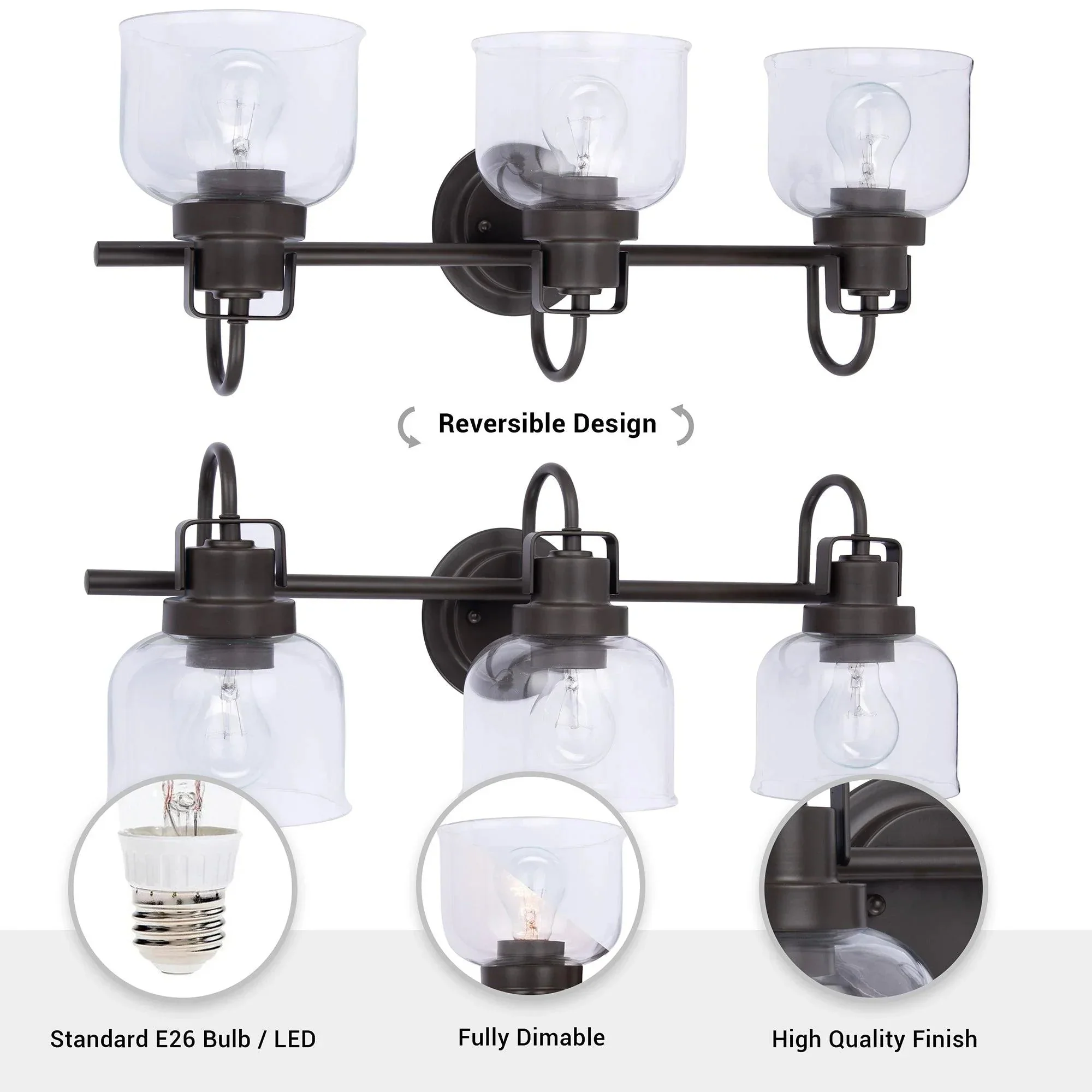 Parrot Uncle Brighton 3-Light Dark Bronze Dimmable Bathroom Vanity Light (BR803BLK) - Image 5