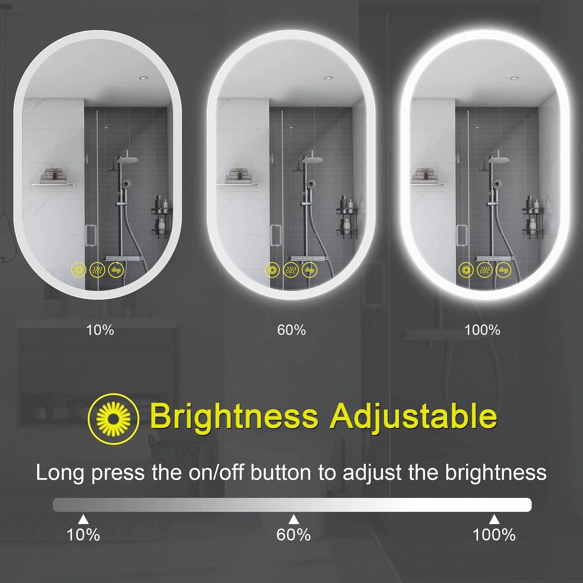 Parrot Uncle BrightView Oval Frameless LED Anti-Fog Dimmable Bathroom Vanity Mirror - Image 5