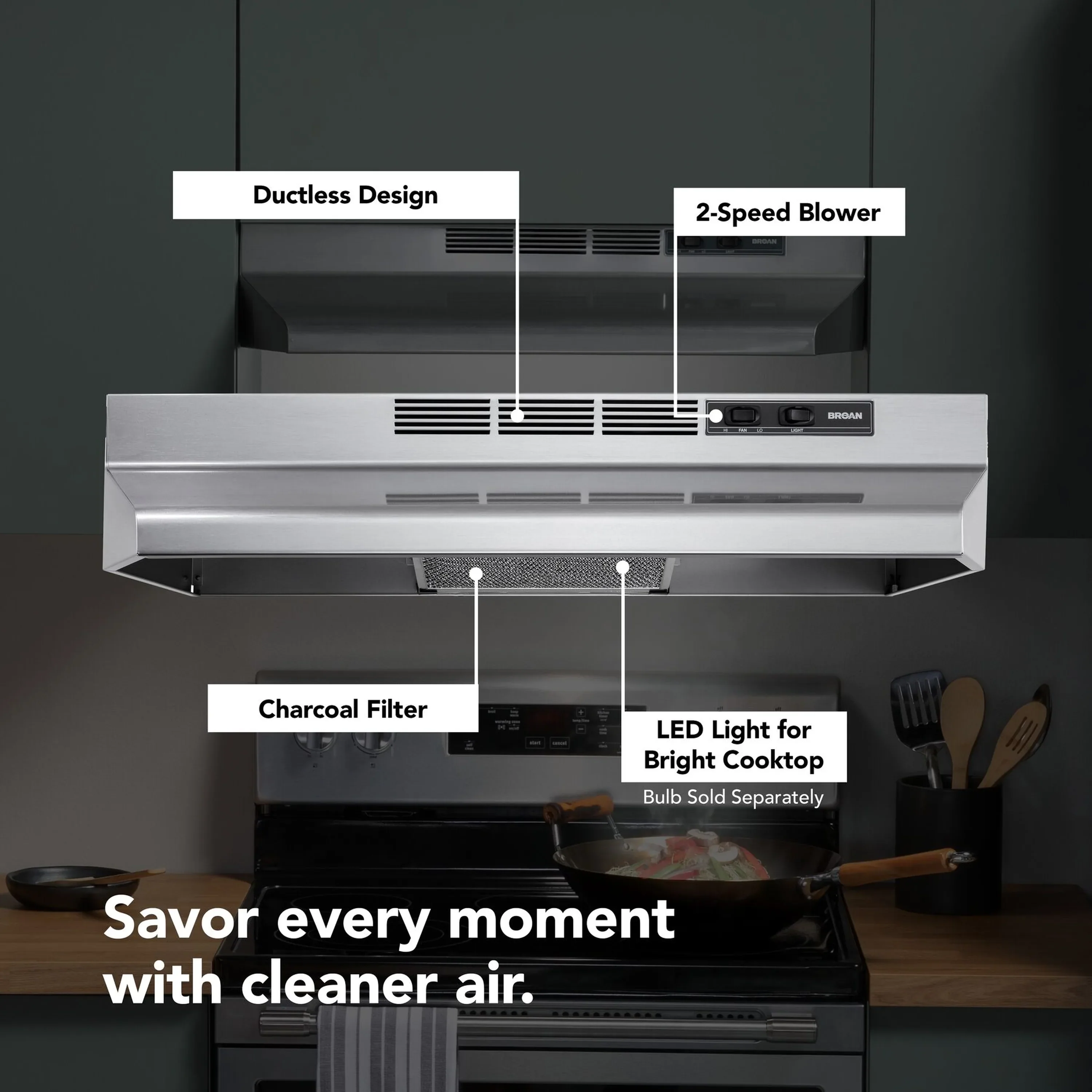 Broan-NuTone 24-Inch Ductless Under Cabinet Range Hood in Stainless Steel (4124SF) - Image 3
