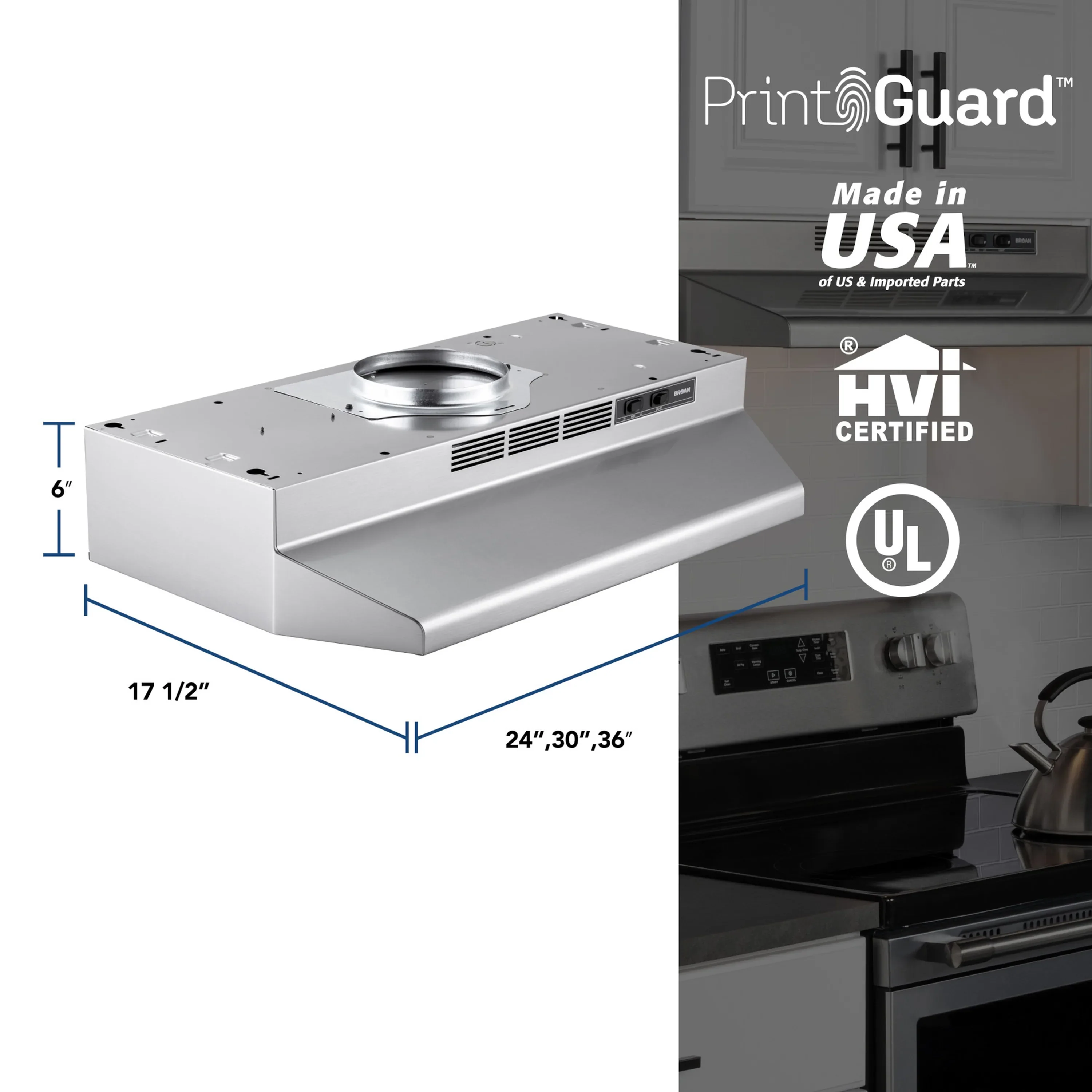 Broan-NuTone 30-Inch 230 CFM Convertible Under Cabinet Range Hood in Stainless Steel with PrintGuard  (F4030SF) - Image 5