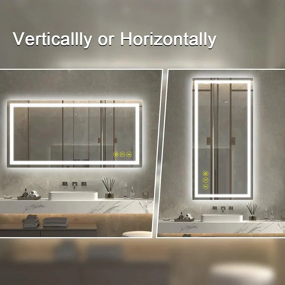 Parrot Uncle GlareGuard Rectangular Anti-Fog Dimmable Backlit LED Bathroom Vanity Mirror - Image 11