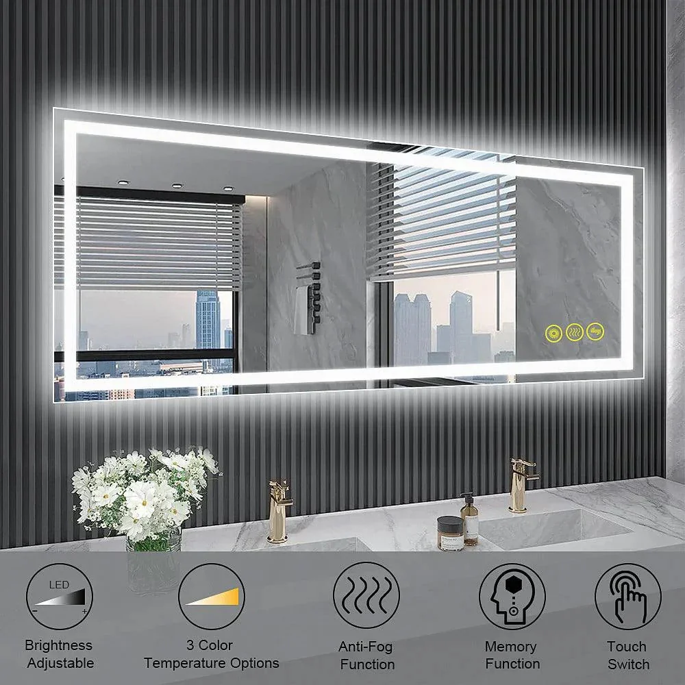 Parrot Uncle GlareGuard Rectangular Anti-Fog Dimmable Backlit LED Bathroom Vanity Mirror - Image 14