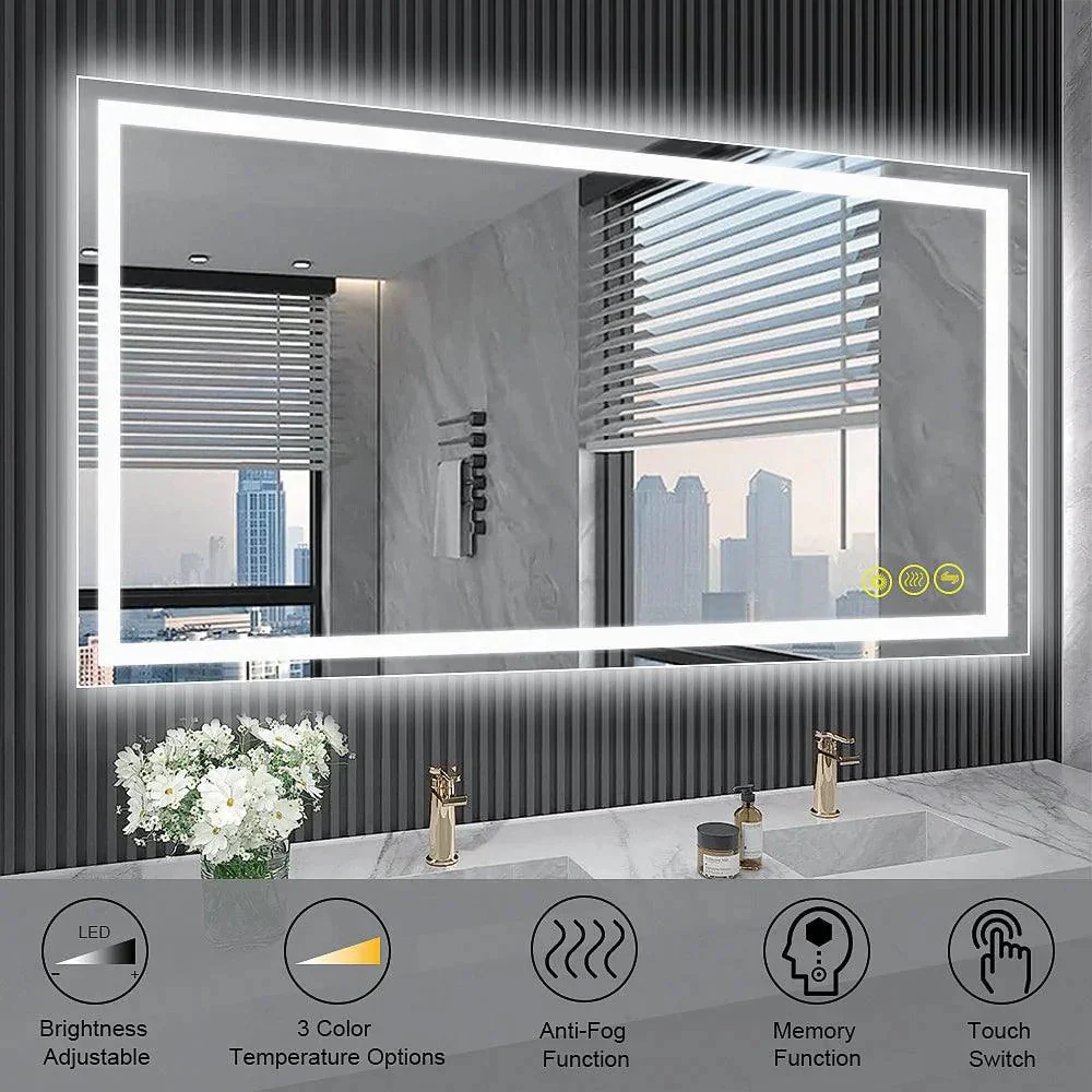 Parrot Uncle GlareGuard Rectangular Anti-Fog Dimmable Backlit LED Bathroom Vanity Mirror - Image 22