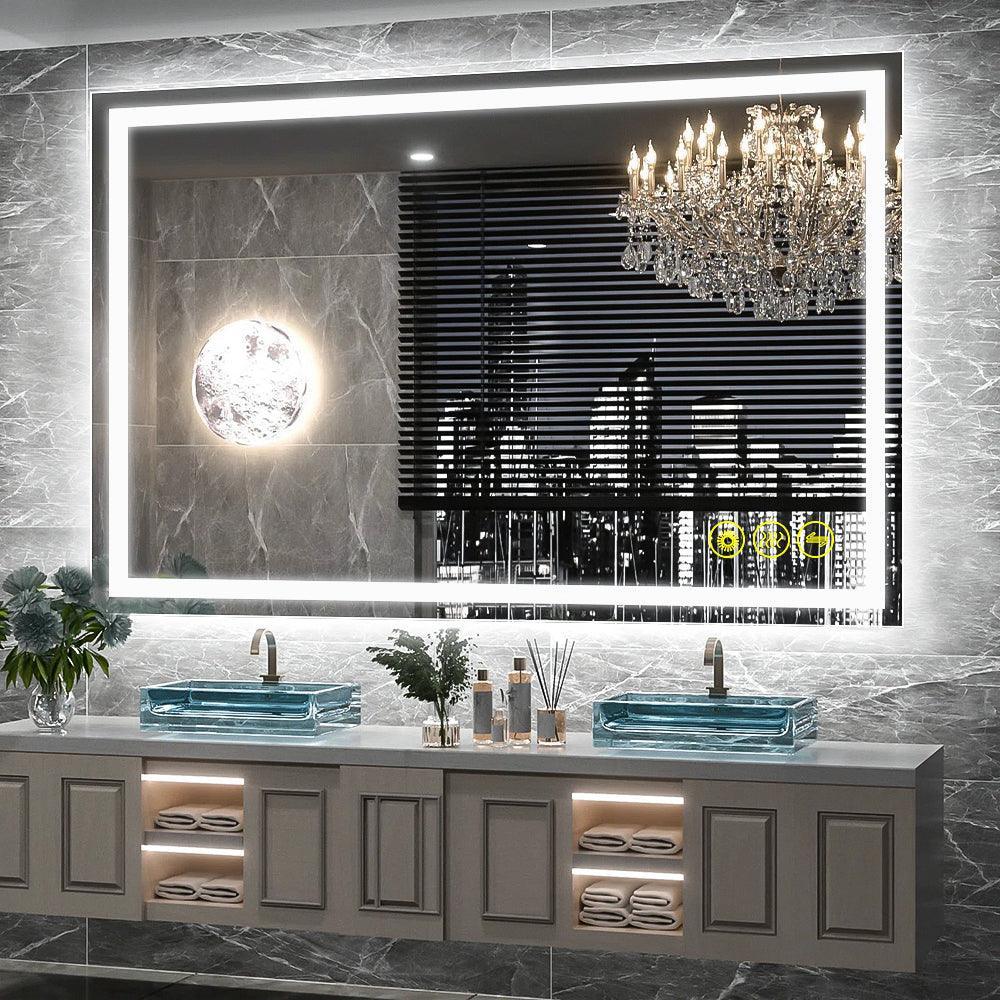 Parrot Uncle GlareGuard Rectangular Anti-Fog Dimmable Backlit LED Bathroom Vanity Mirror - Image 24