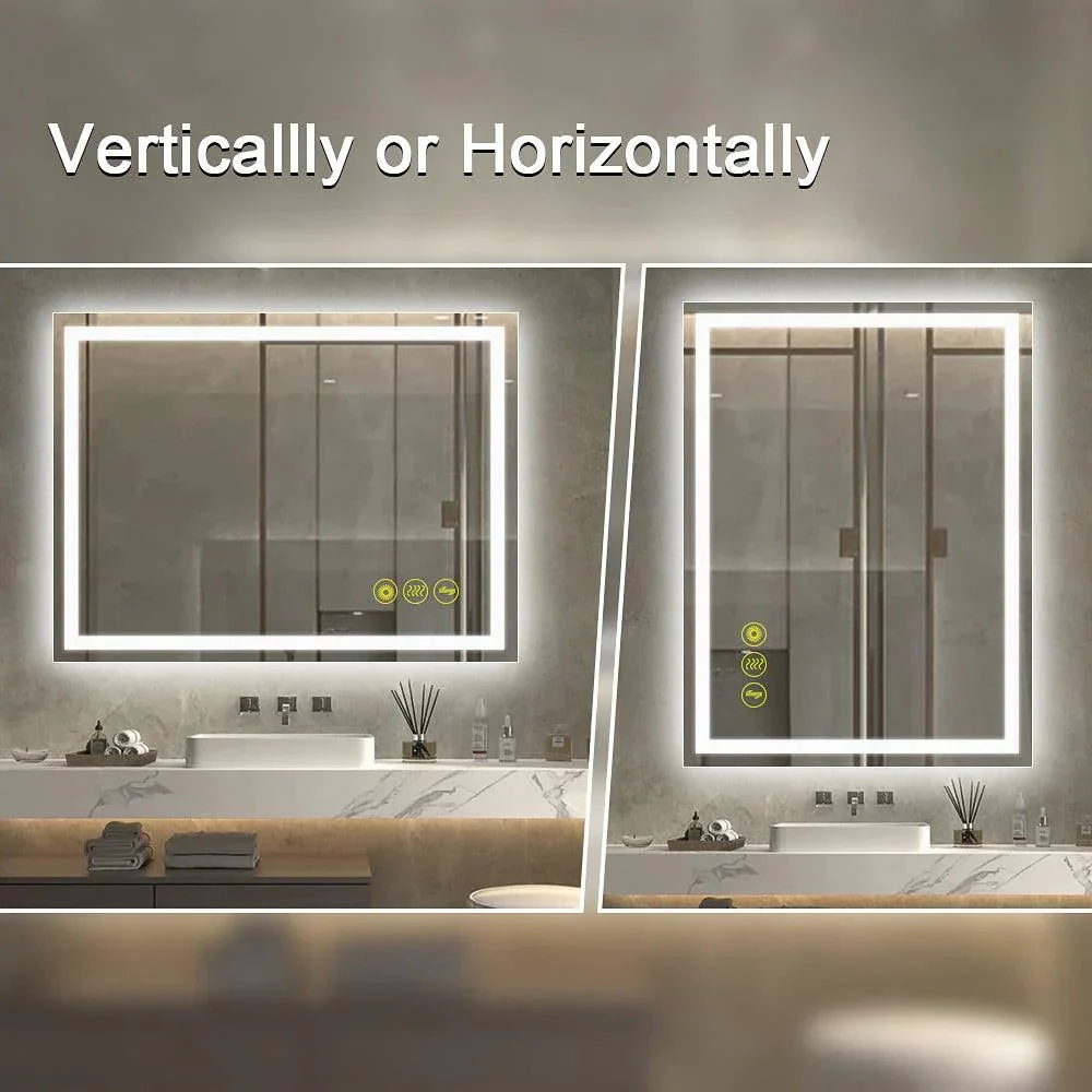 Parrot Uncle GlareGuard Rectangular Anti-Fog Dimmable Backlit LED Bathroom Vanity Mirror - Image 33
