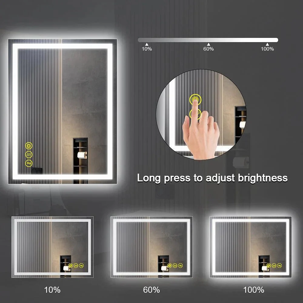 Parrot Uncle GlareGuard Rectangular Anti-Fog Dimmable Backlit LED Bathroom Vanity Mirror - Image 34