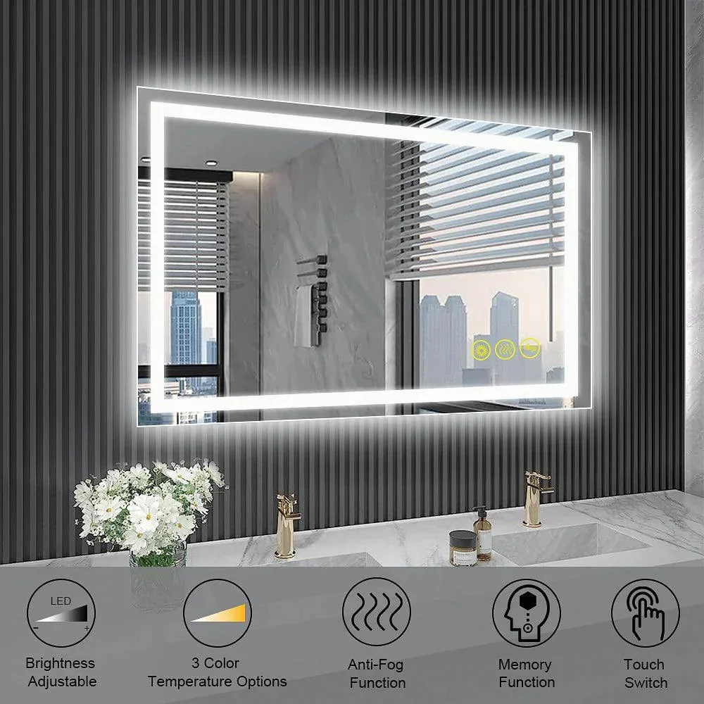 Parrot Uncle GlareGuard Rectangular Anti-Fog Dimmable Backlit LED Bathroom Vanity Mirror - Image 35