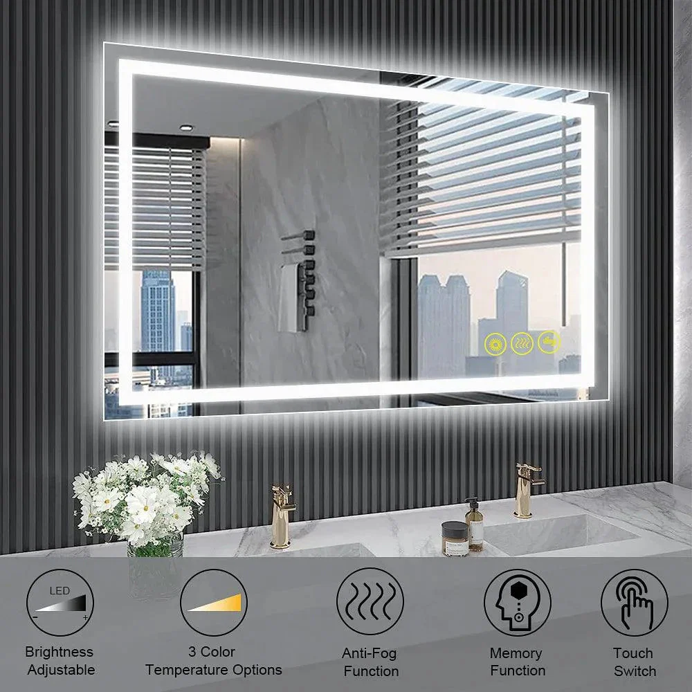 Parrot Uncle GlareGuard Rectangular Anti-Fog Dimmable Backlit LED Bathroom Vanity Mirror - Image 38