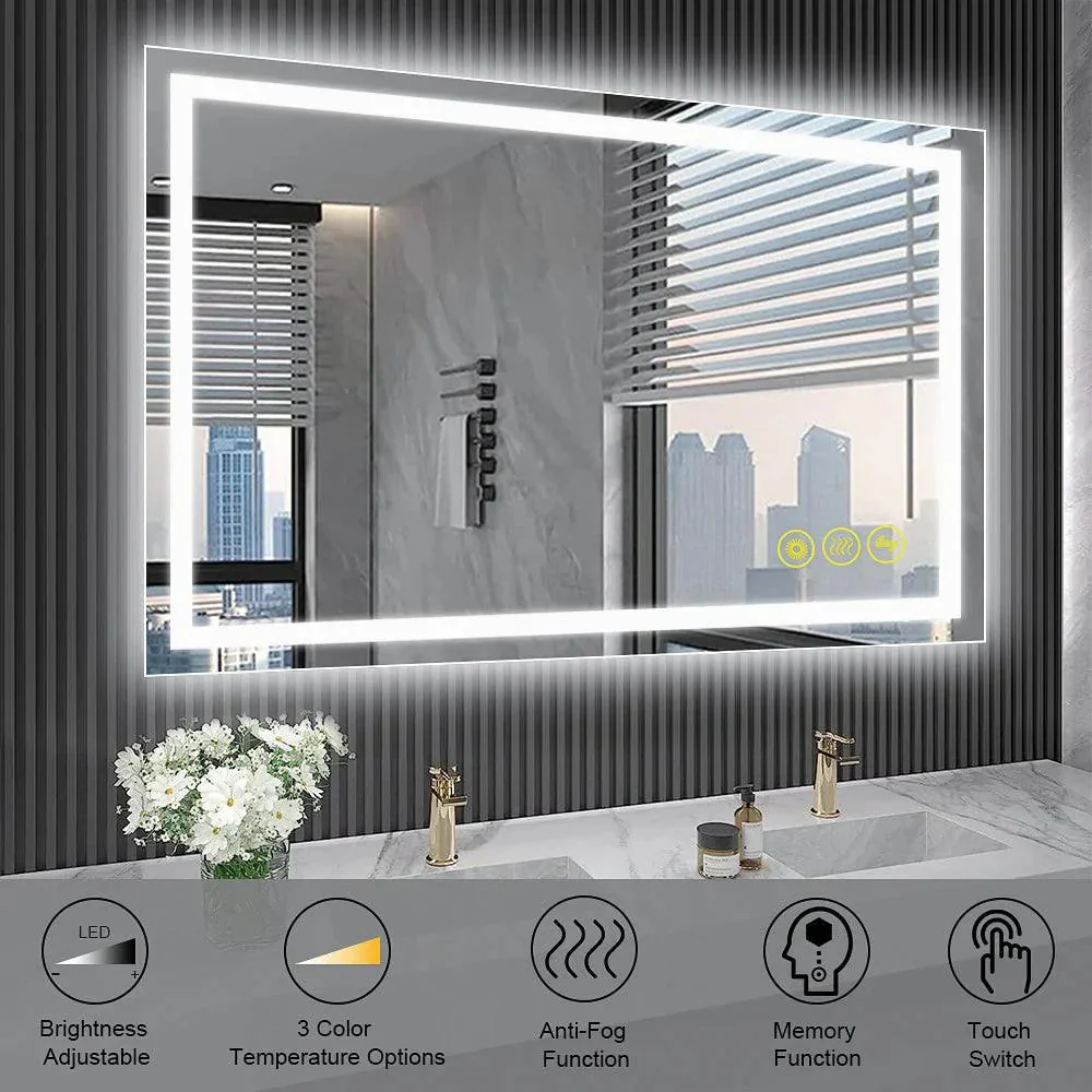 Parrot Uncle GlareGuard Rectangular Anti-Fog Dimmable Backlit LED Bathroom Vanity Mirror - Image 41
