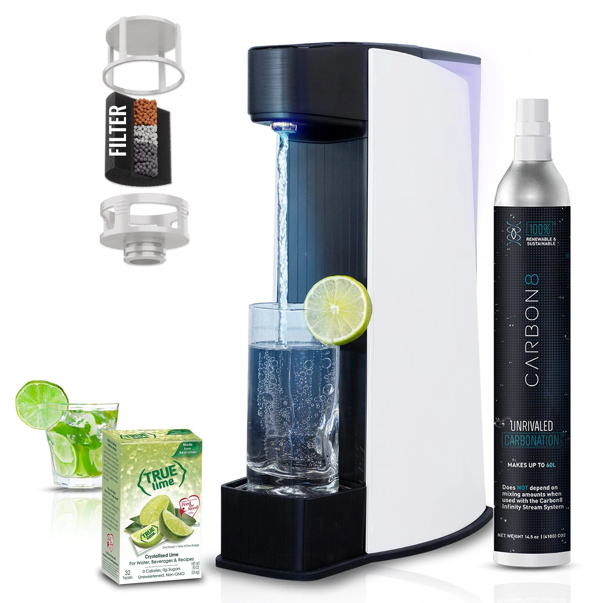Carbon8 Kit - One Touch Sparkling Water Maker with Built-In UV Light + Filter & Lemon8 + Co2 Cylinder - Image 16