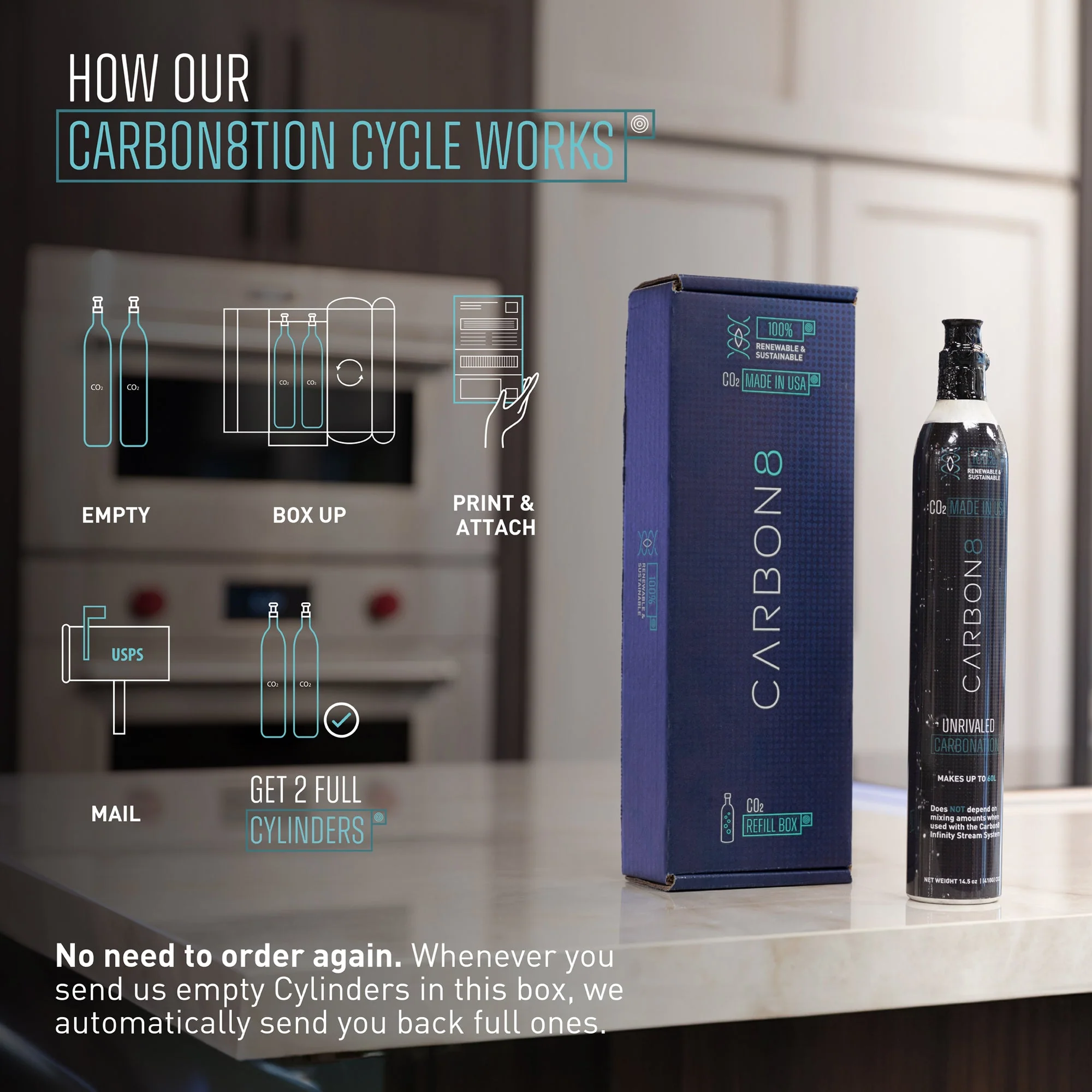 Carbon8 Kit - One Touch Sparkling Water Maker + Filter & Lemon8 + Co2 Cylinder - Silver - Image 7