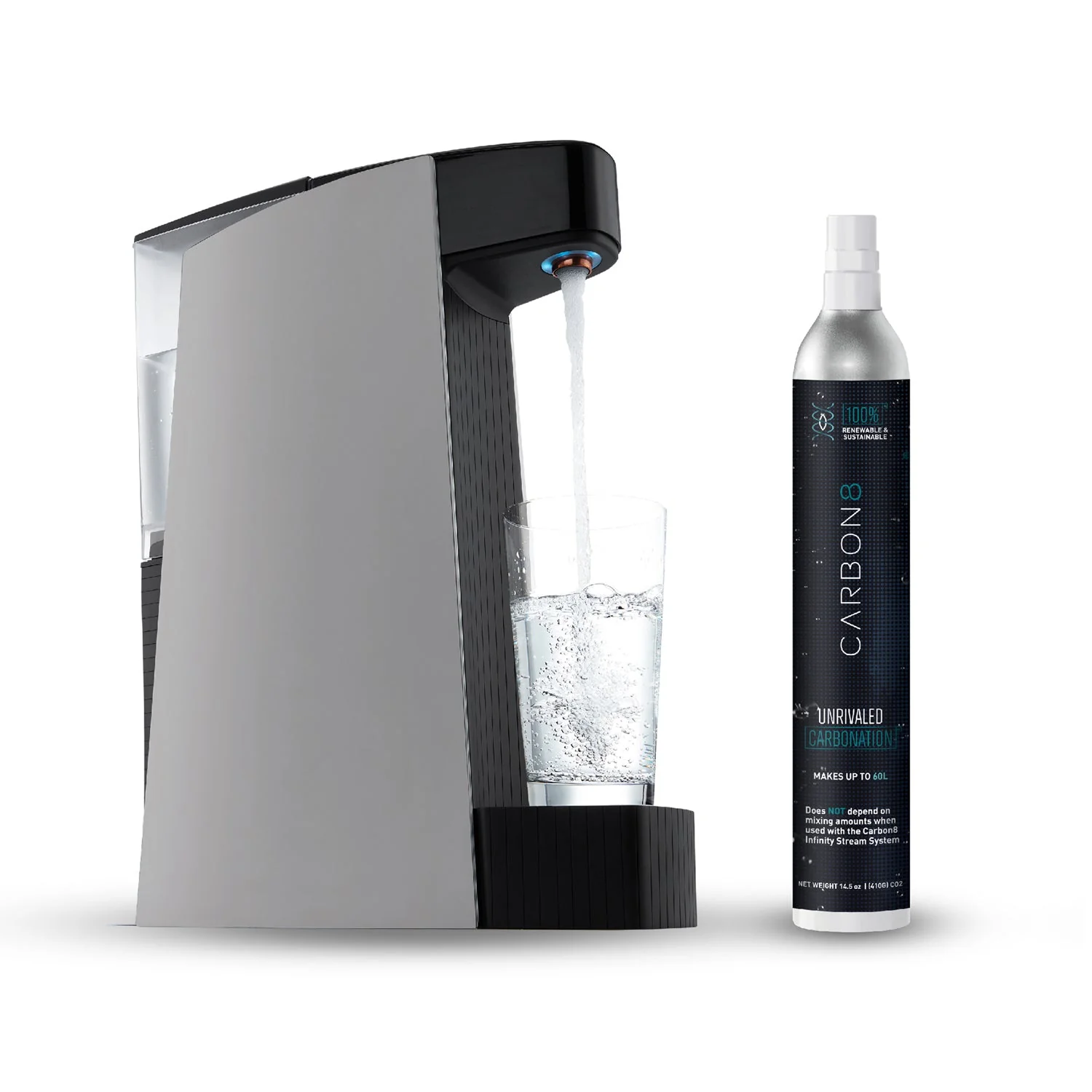 Carbon8 Kit - One Touch Sparkling Water Maker + Filter & Lemon8 + Co2 Cylinder - Silver - Image 8
