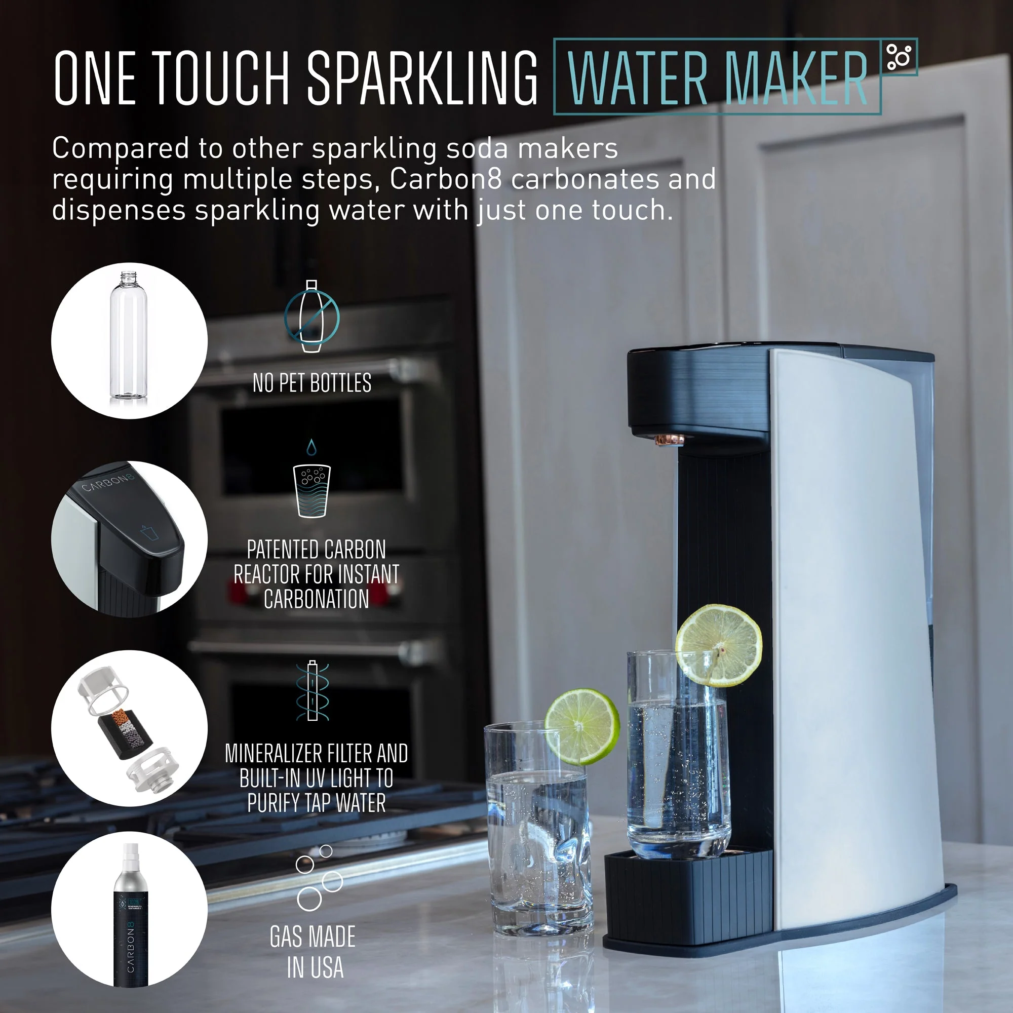 Carbon8 - One Touch Sparkling Water Maker + Filter & Lemon8 - Silver - Image 3
