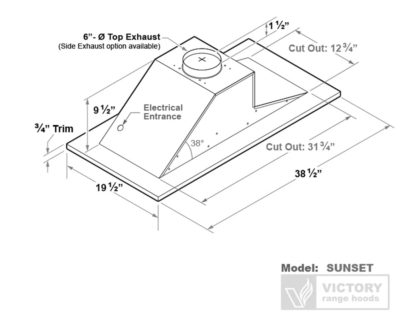 Victory Sunset 38.5-Inch 600 CFM Flush Ceiling Range Hood in White (Sunset-WH) - Image 8