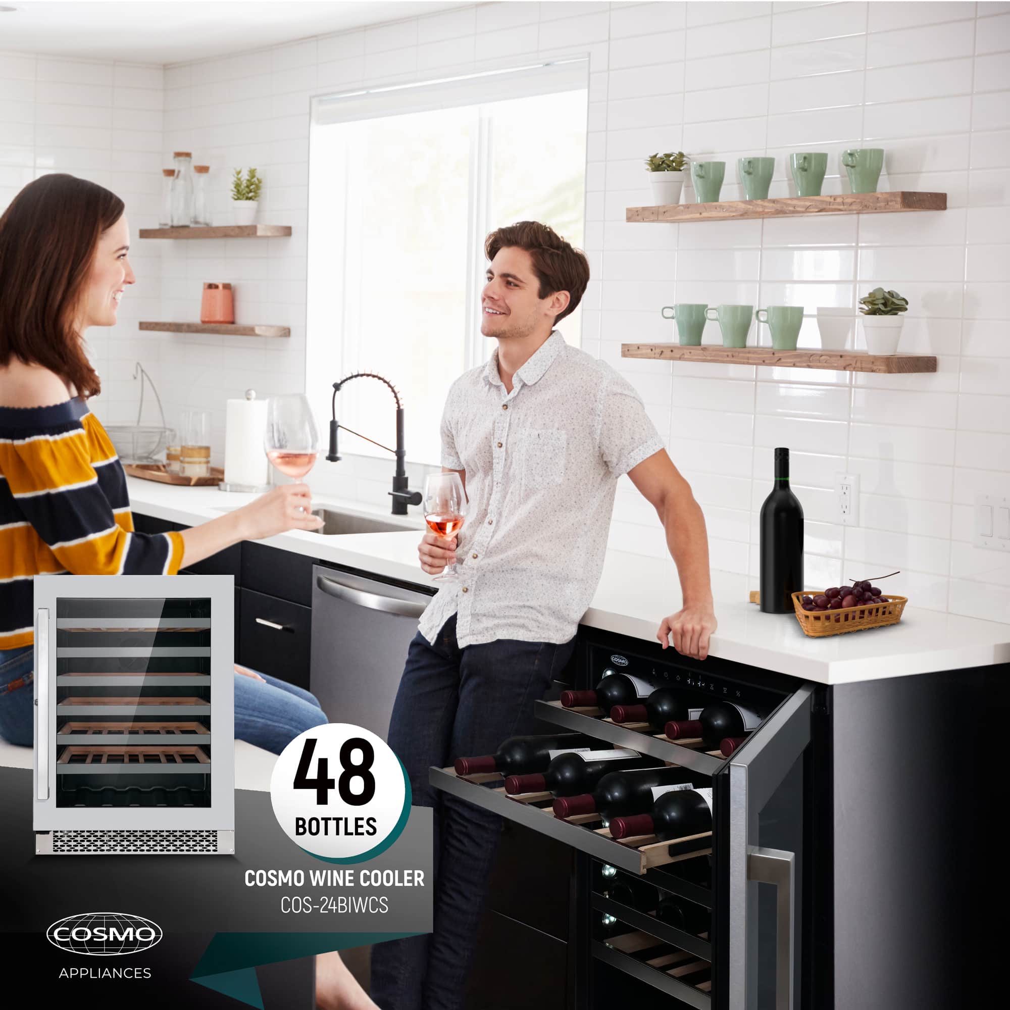 Cosmo 24-Inch 48 Bottles Capacity Wine Cooler in Stainless Steel (COS-24BIWCS) - Image 3