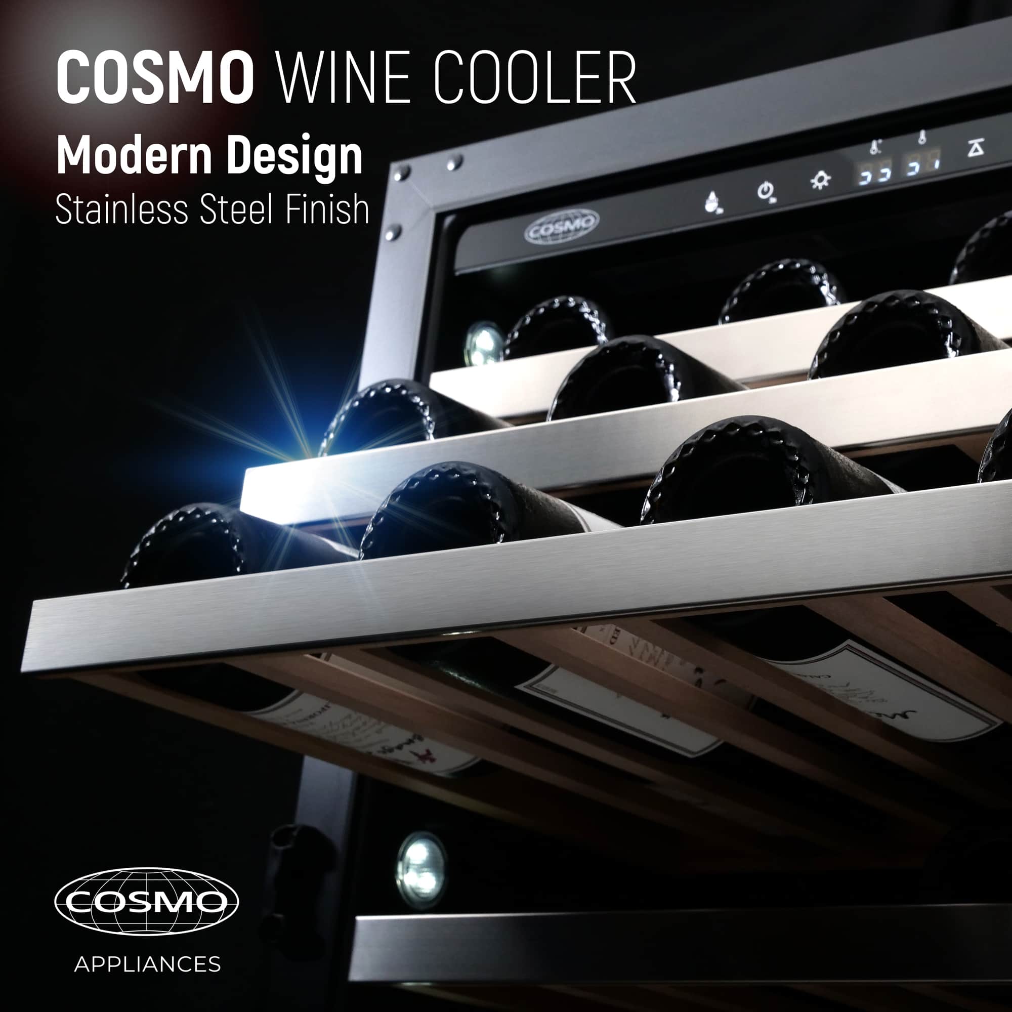 Cosmo 24-Inch 48 Bottles Capacity Wine Cooler in Stainless Steel (COS-24BIWCS) - Image 4