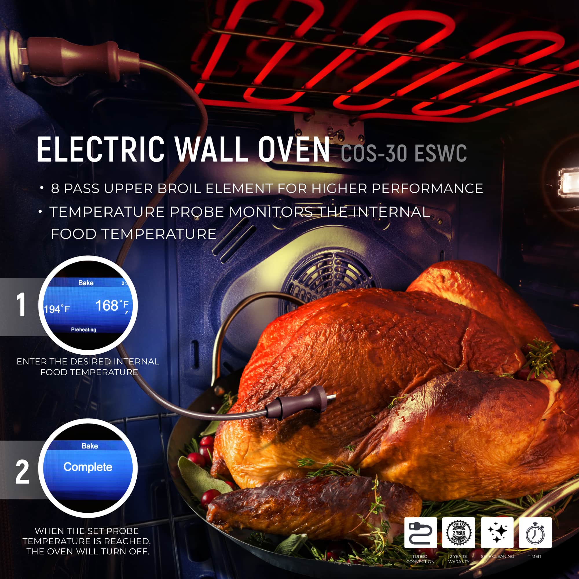 Cosmo 30-Inch 5 Cu. Ft. Convection and Self Cleaning Single Electric Wall Oven in Stainless Steel (COS-30ESWC) - Image 13