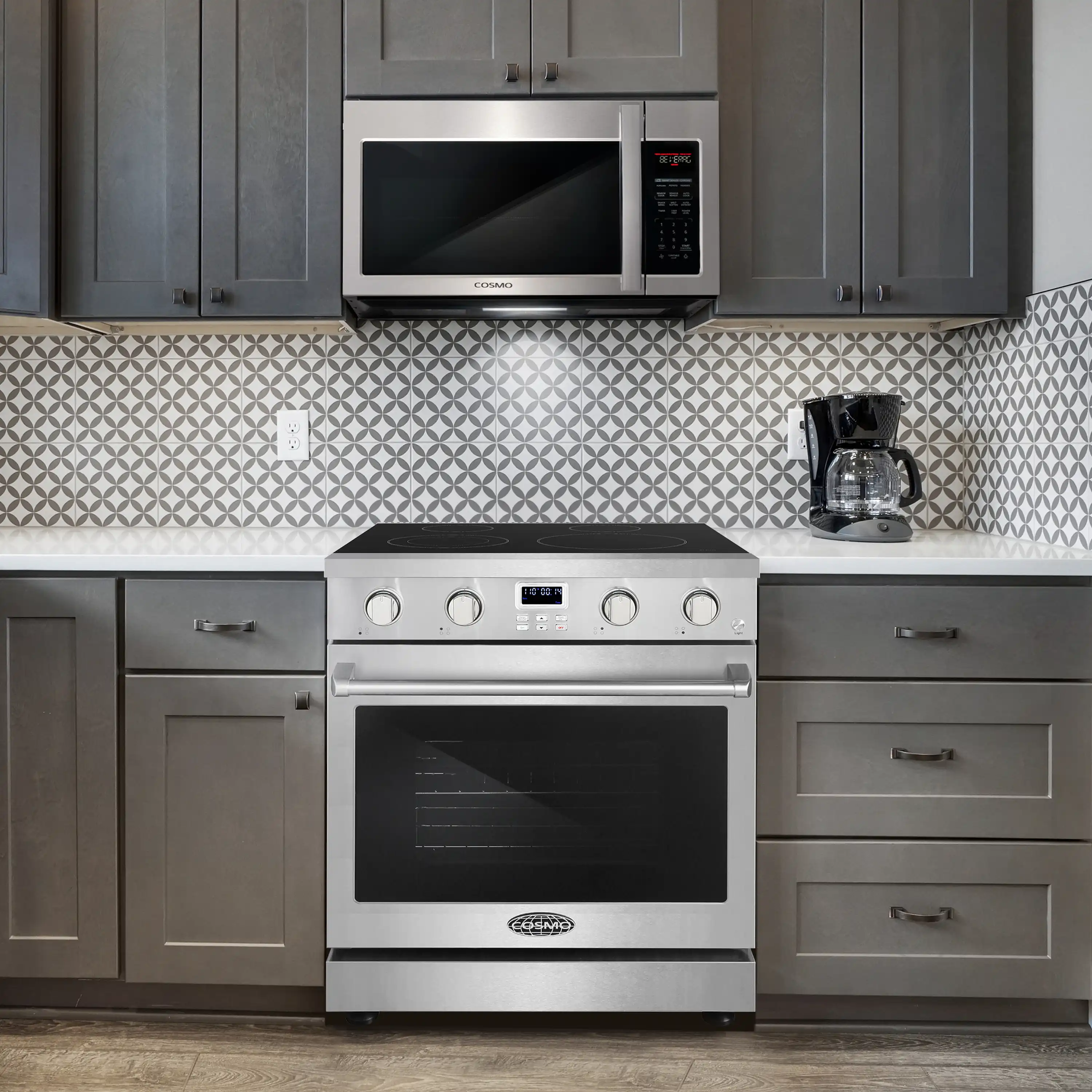 Cosmo 30-Inch Electric Range with 4 Burner Glass Cooktop and  4.8 Cu. Ft. Convection Oven in Stainless Steel (COS-ERC304KBD) - Image 2