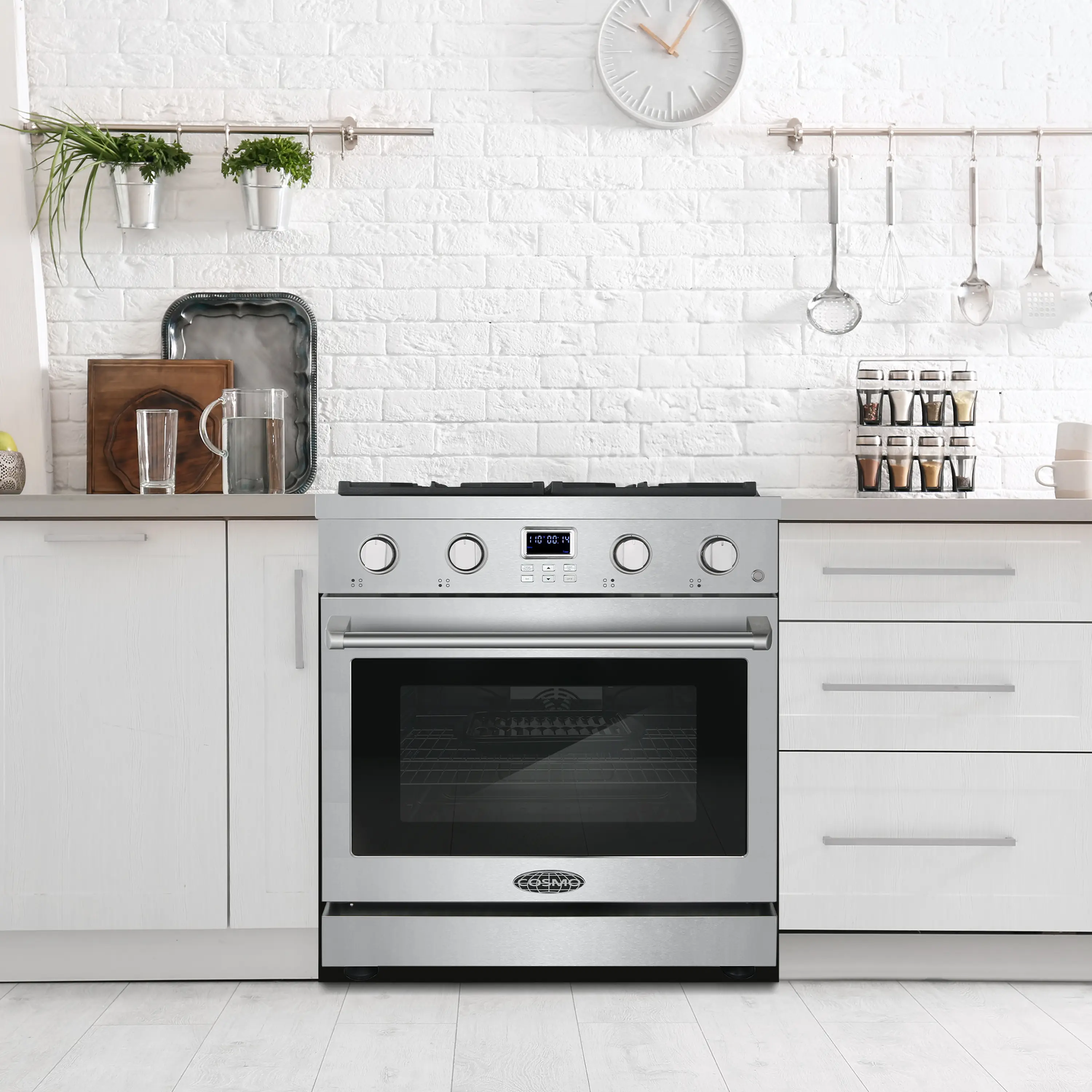 Cosmo 30-Inch Slide-In Freestanding Gas Range with 4 Gas Burners and 4.8 Cu. Ft. Convection Oven in Stainless Steel (COS-GRC304KB) - Image 2