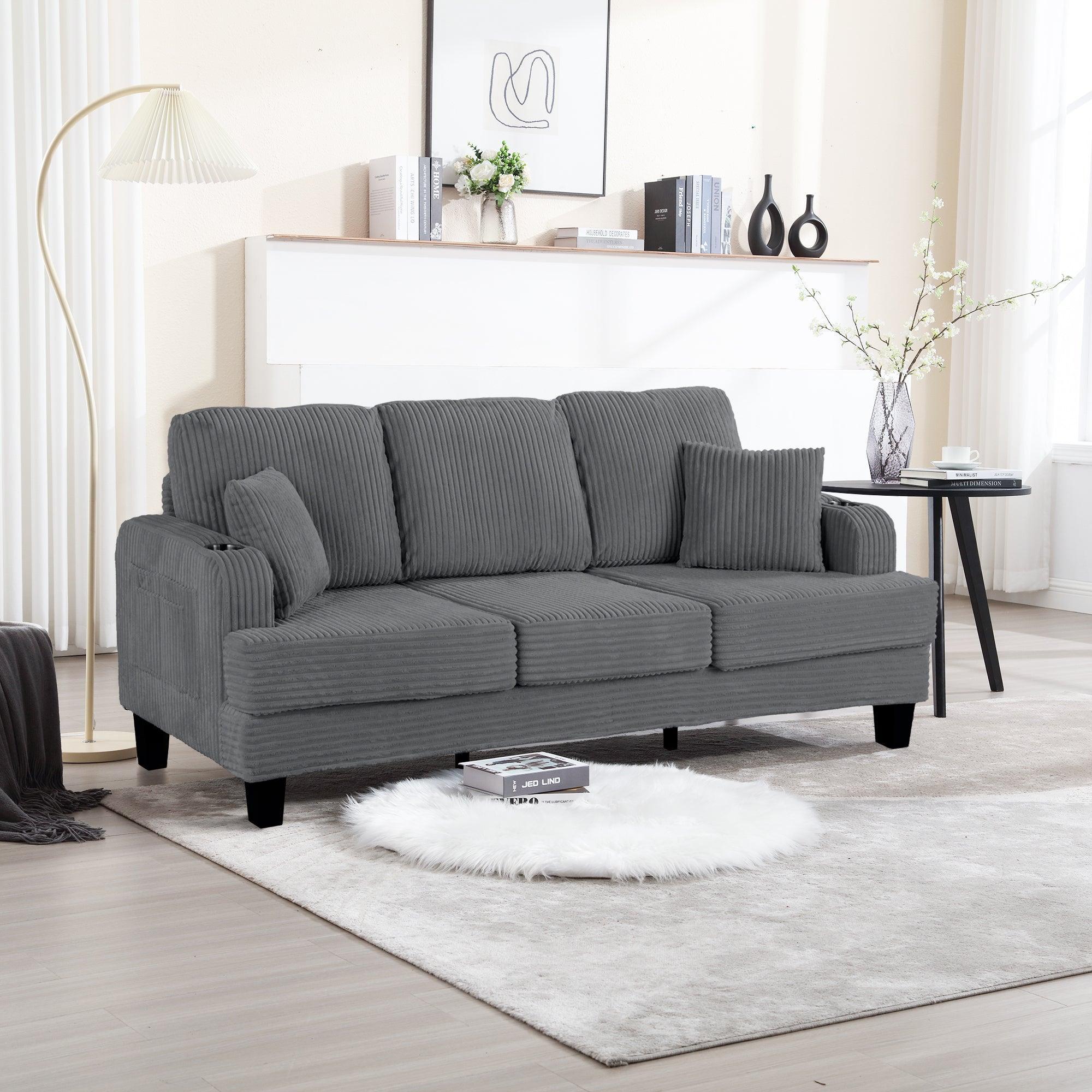 Parrot Uncle Dark Gray 3 Piece Set Comfy Sofa Couch 3-Seater & Loveseat Sofa with Storage Ottoman for Living Room with USB, Side Pockets, Pillows included - Image 11