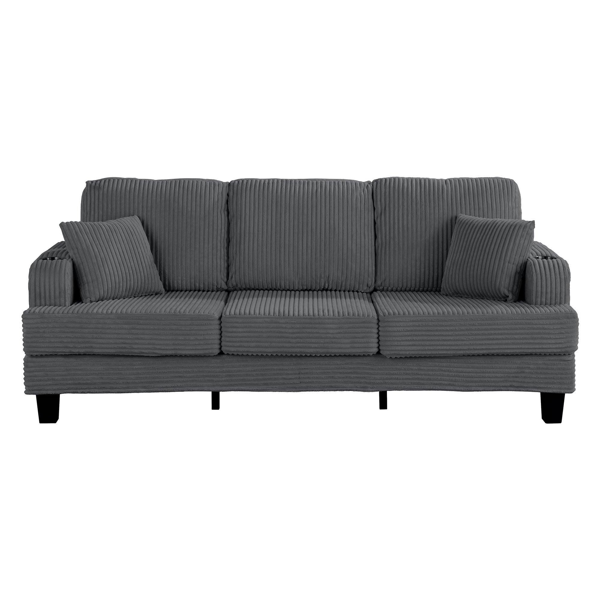 Parrot Uncle Dark Gray 3 Piece Set Comfy Sofa Couch 3-Seater & Loveseat Sofa with Storage Ottoman for Living Room with USB, Side Pockets, Pillows included - Image 13