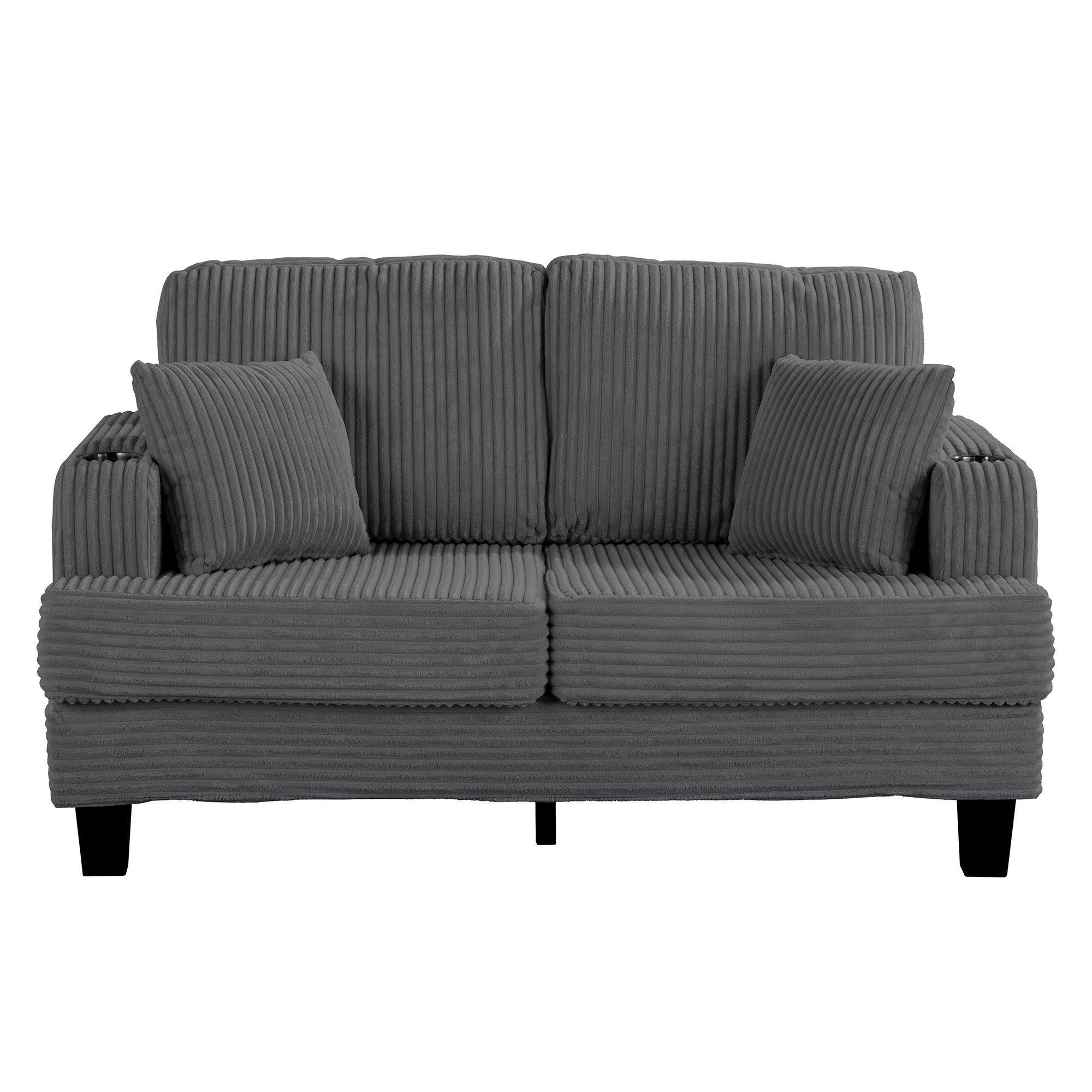 Parrot Uncle Dark Gray 3 Piece Set Comfy Sofa Couch 3-Seater & Loveseat Sofa with Storage Ottoman for Living Room with USB, Side Pockets, Pillows included - Image 16
