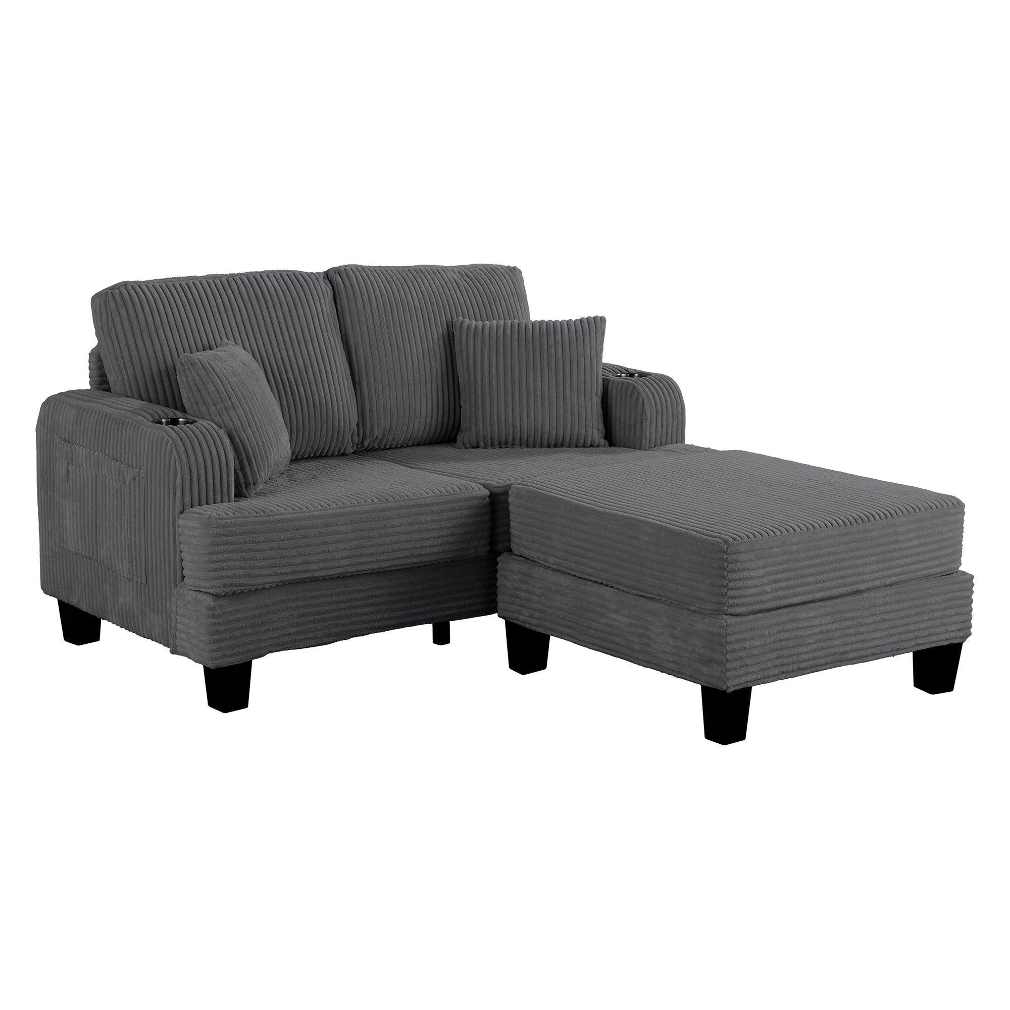 Parrot Uncle Dark Gray 3 Piece Set Comfy Sofa Couch 3-Seater & Loveseat Sofa with Storage Ottoman for Living Room with USB, Side Pockets, Pillows included - Image 17