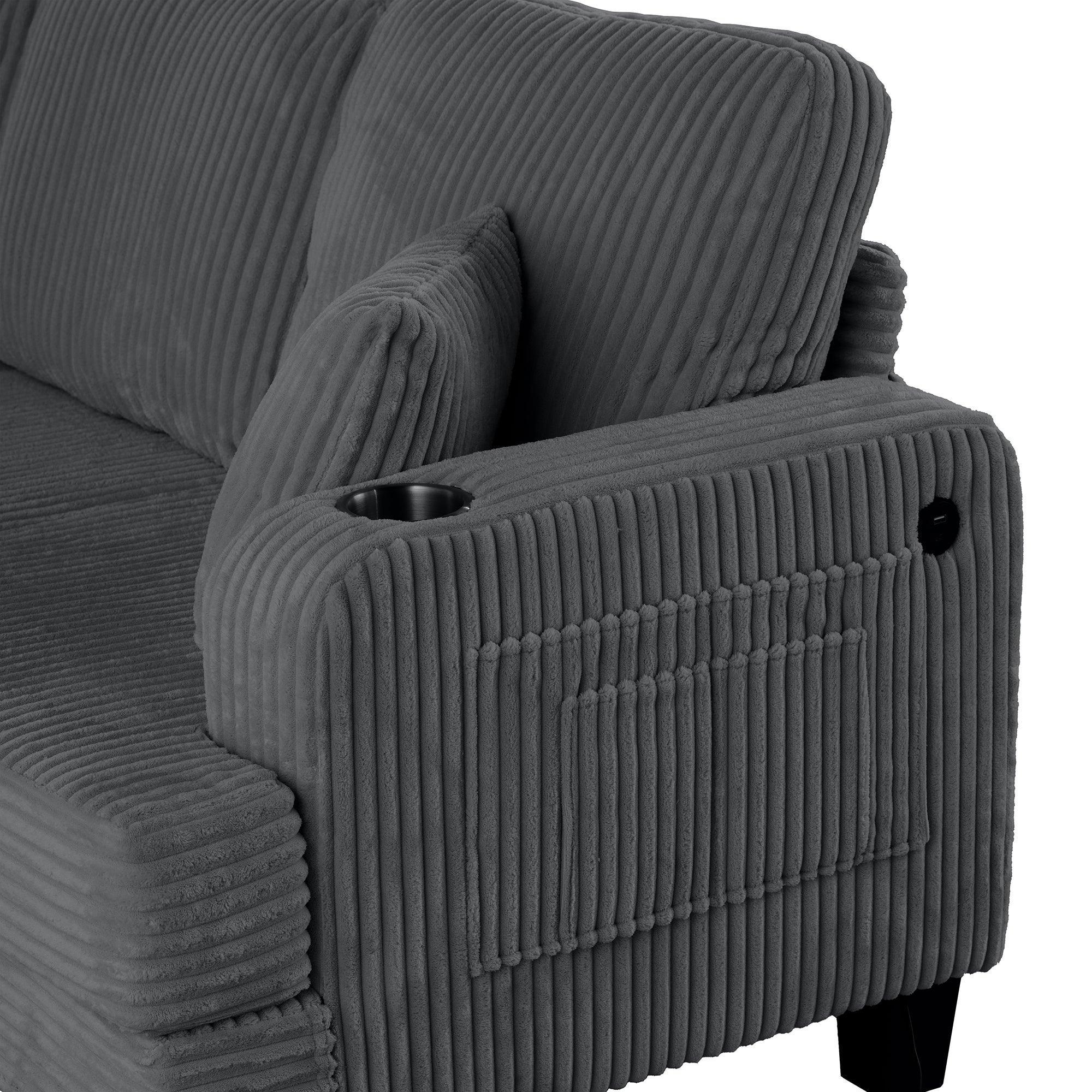 Parrot Uncle Dark Gray 3 Piece Set Comfy Sofa Couch 3-Seater & Loveseat Sofa with Storage Ottoman for Living Room with USB, Side Pockets, Pillows included - Image 5