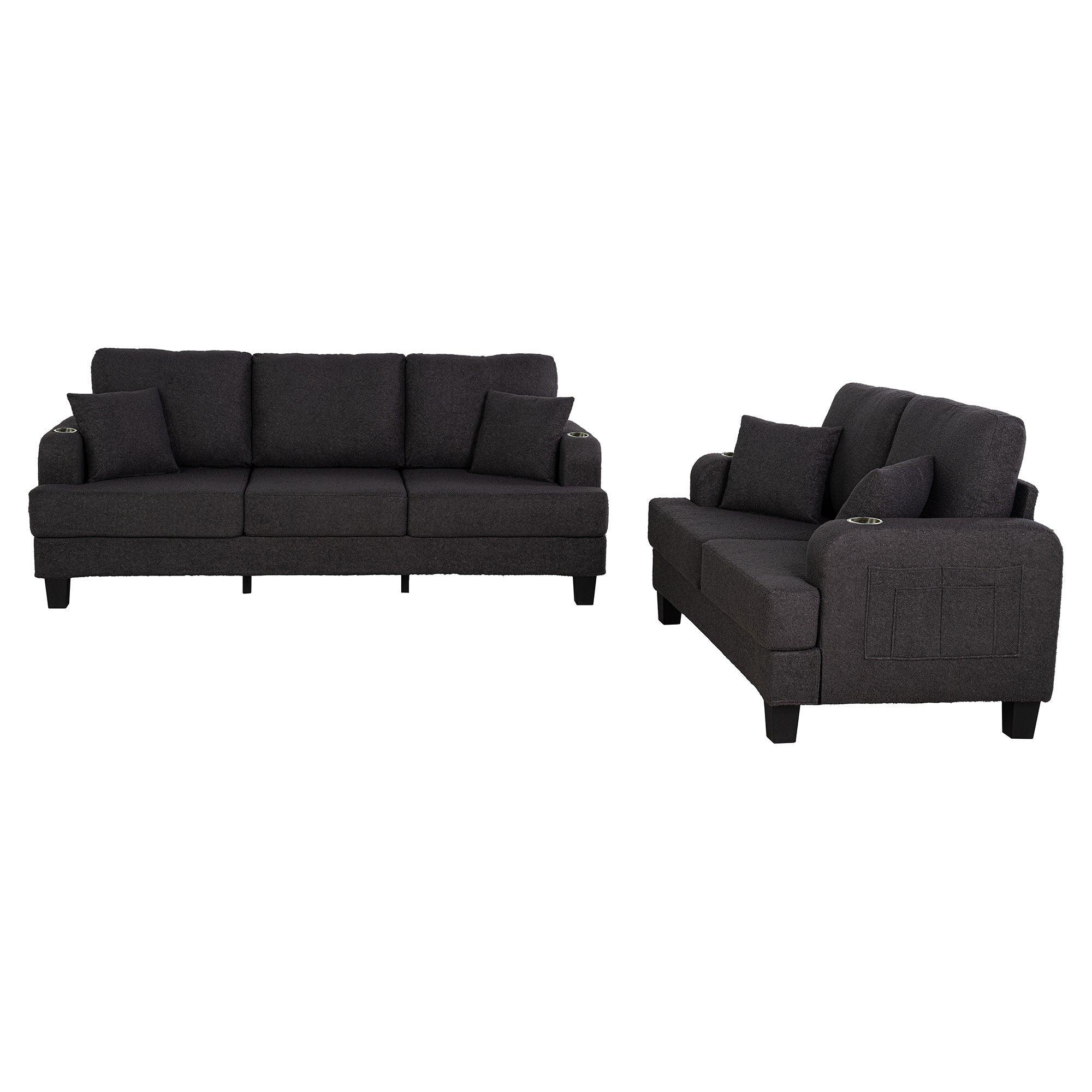 Parrot Uncle Dark Gray 3-Piece Sofa Set with Storage Ottoman & USB Charging - Image 16