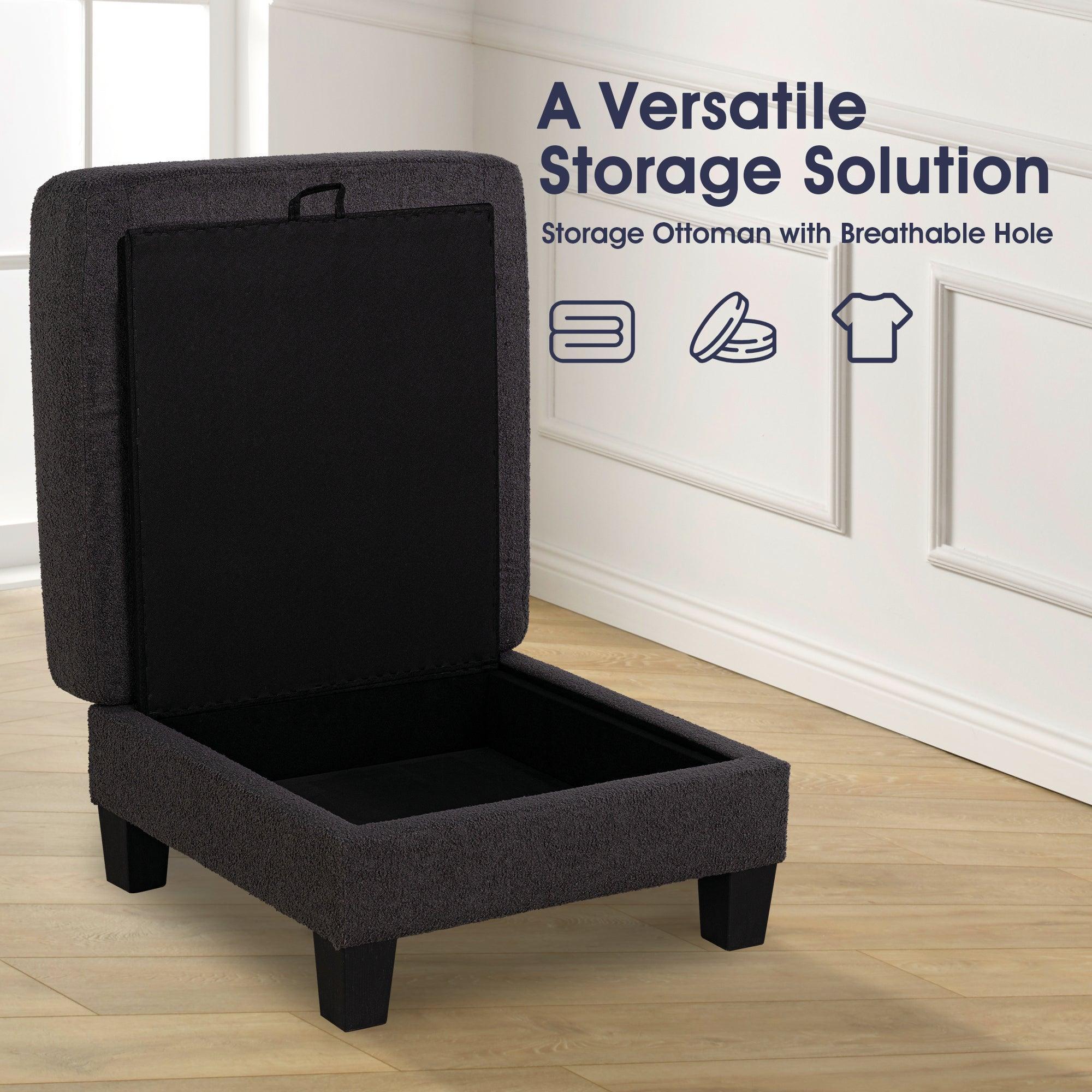 Parrot Uncle Dark Gray 3-Piece Sofa Set with Storage Ottoman & USB Charging - Image 18