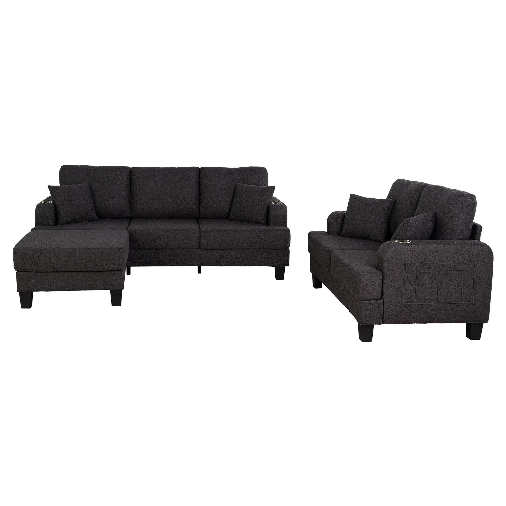 Parrot Uncle Dark Gray 3-Piece Sofa Set with Storage Ottoman & USB Charging - Image 2