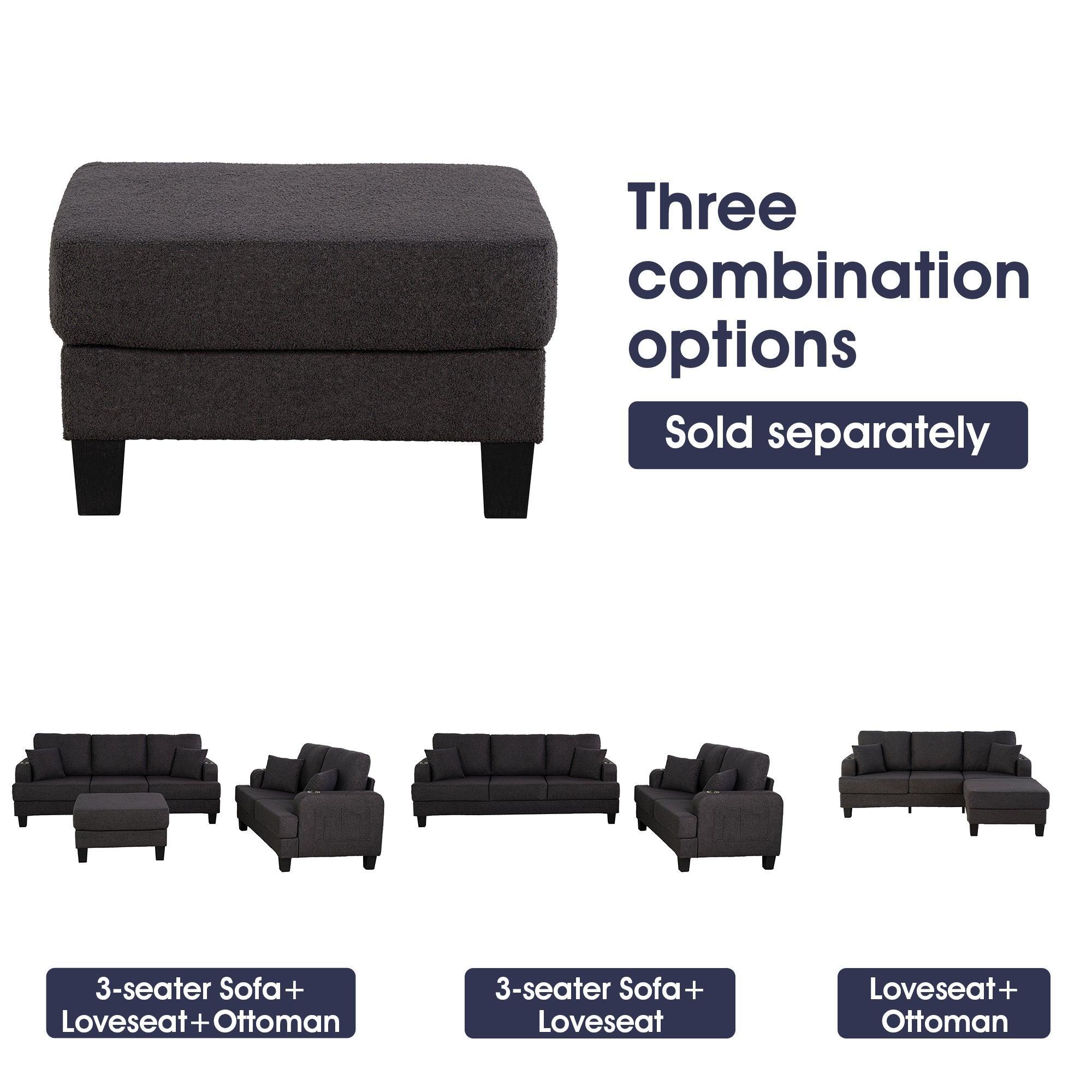 Parrot Uncle Dark Gray 3-Piece Sofa Set with Storage Ottoman & USB Charging - Image 5