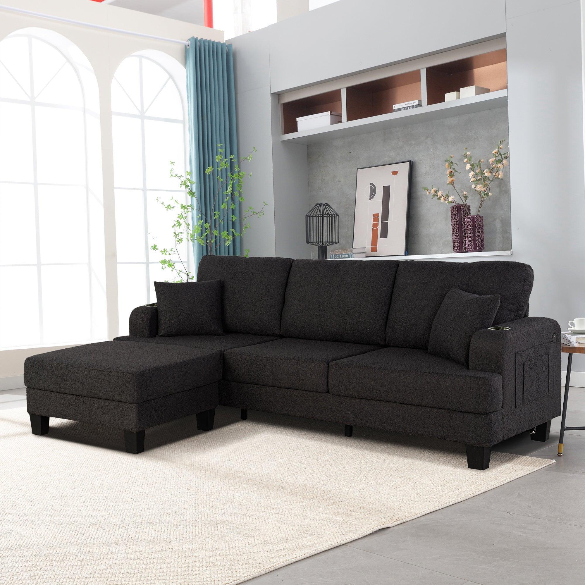 Parrot Uncle Dark Gray 3-Piece Sofa Set with Storage Ottoman & USB Charging - Image 9