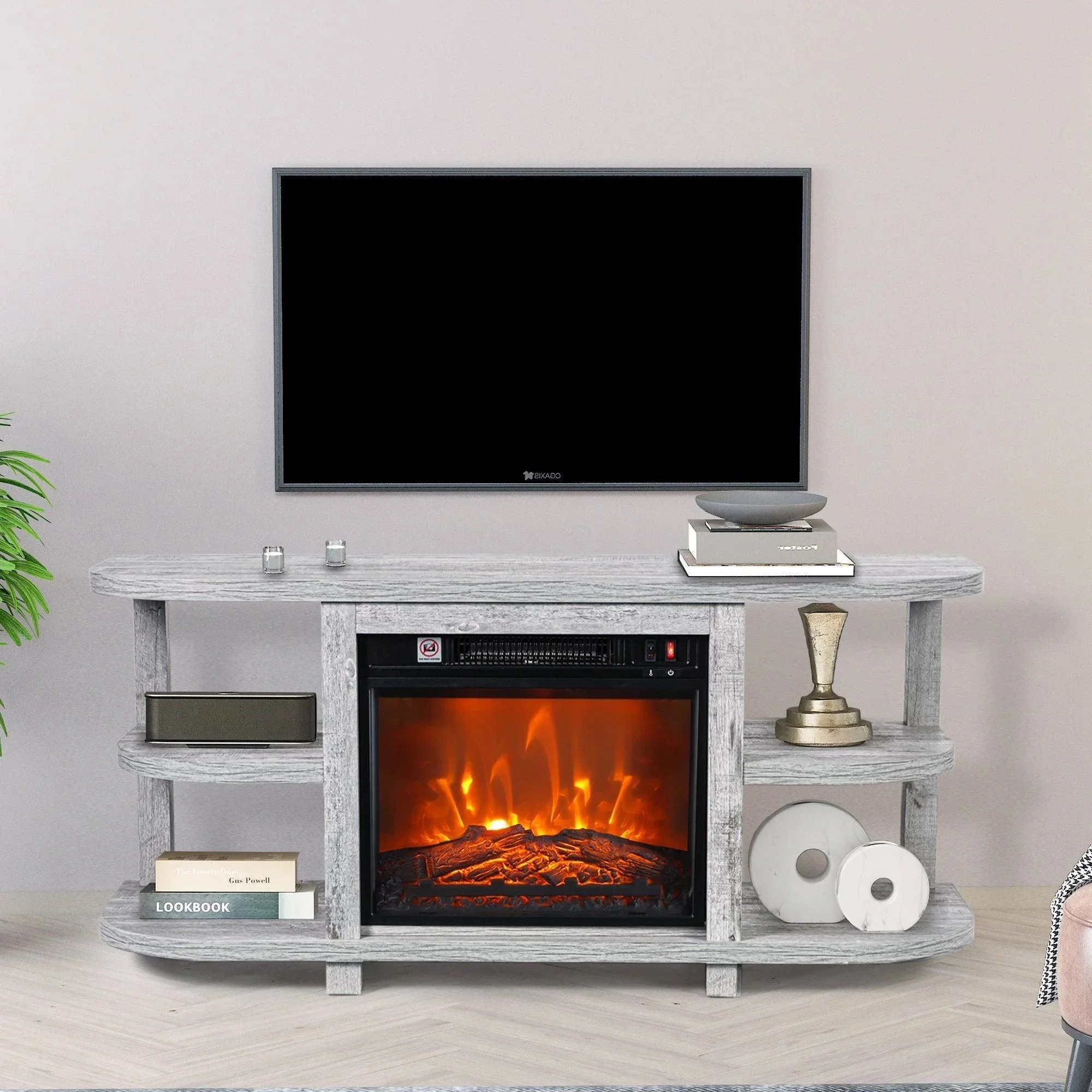 Parrot Uncle Decorative Modern 48-Inch TV Stand with 18-Inch Insert Electric Fireplace - Image 15