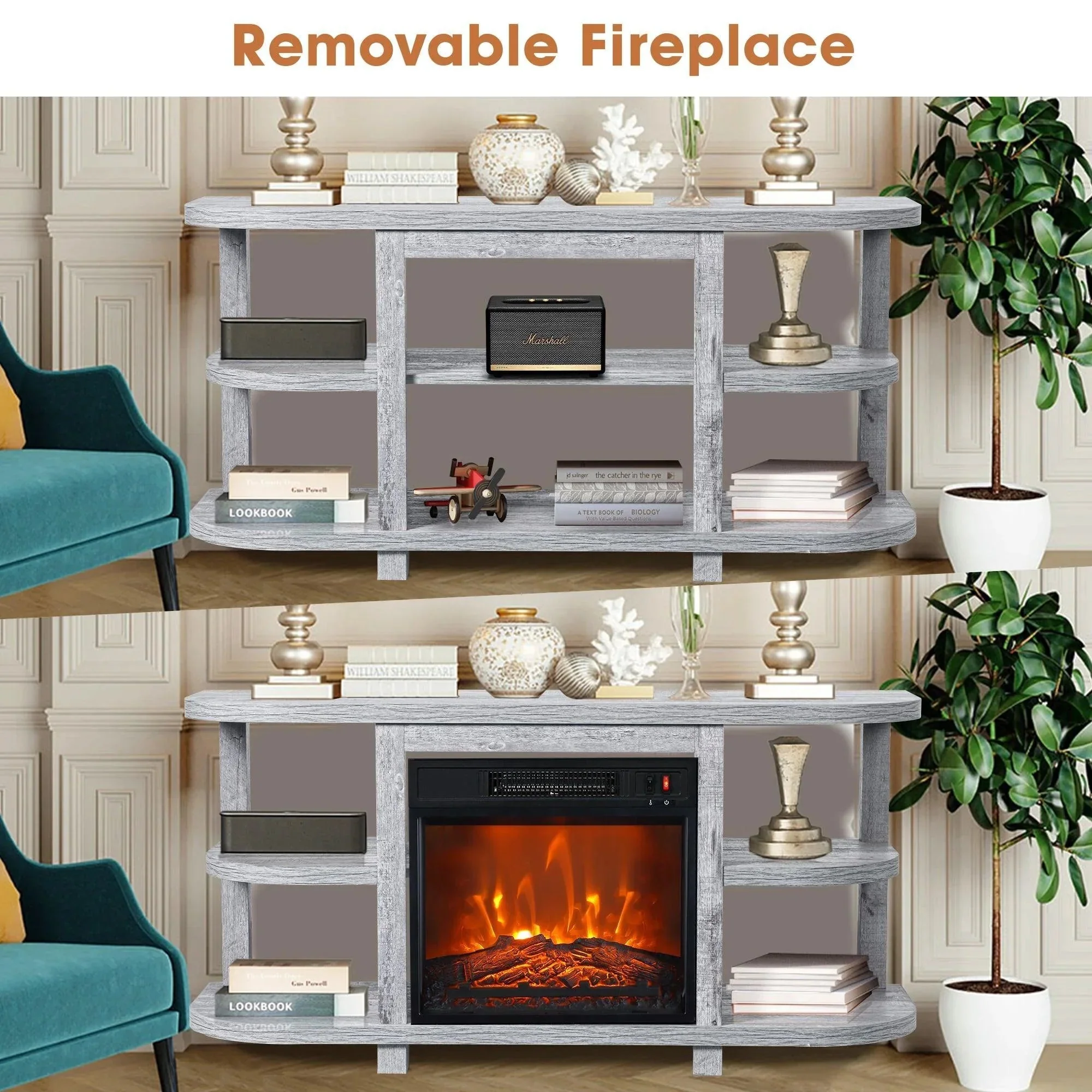 Parrot Uncle Decorative Modern 48-Inch TV Stand with 18-Inch Insert Electric Fireplace - Image 19