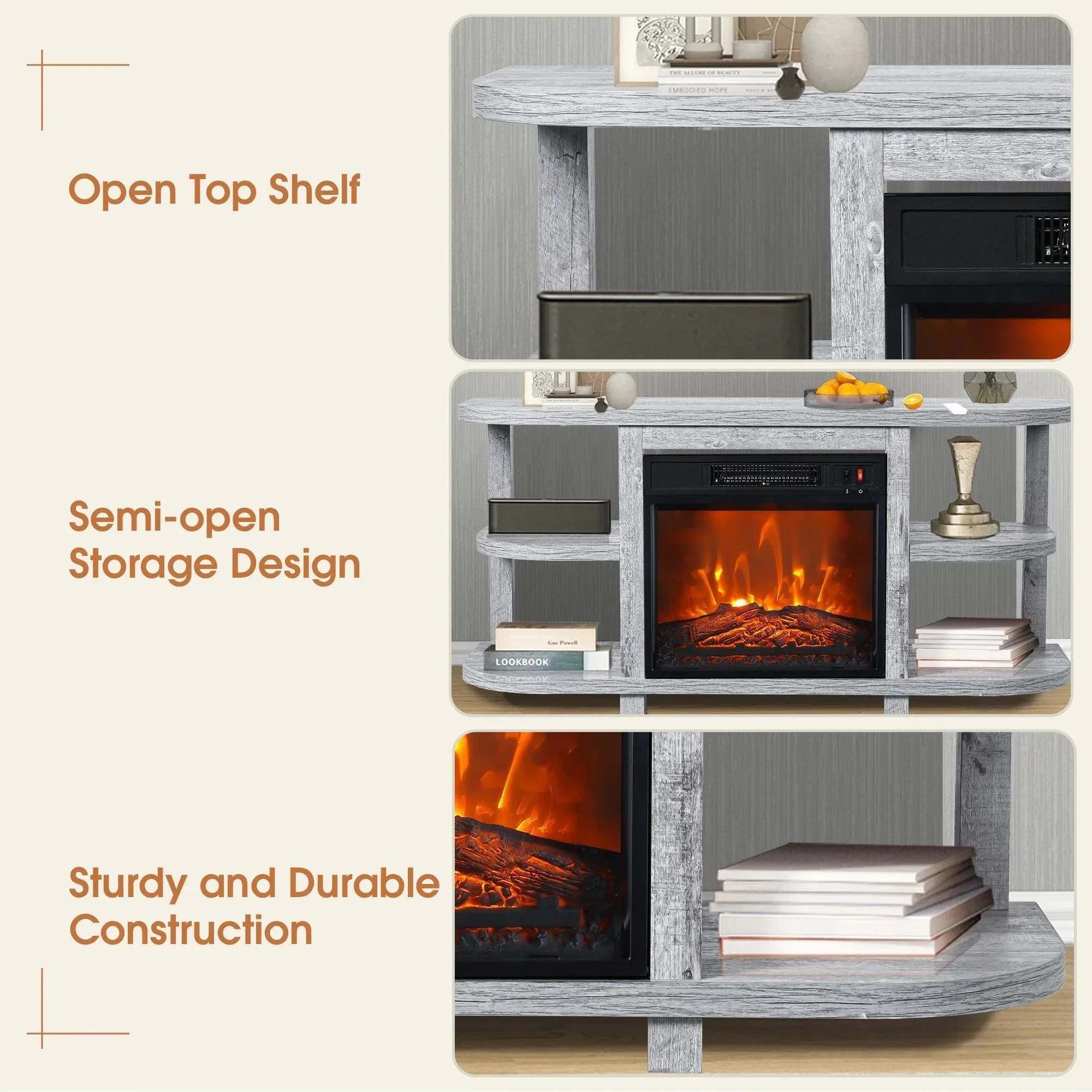 Parrot Uncle Decorative Modern 48-Inch TV Stand with 18-Inch Insert Electric Fireplace - Image 22