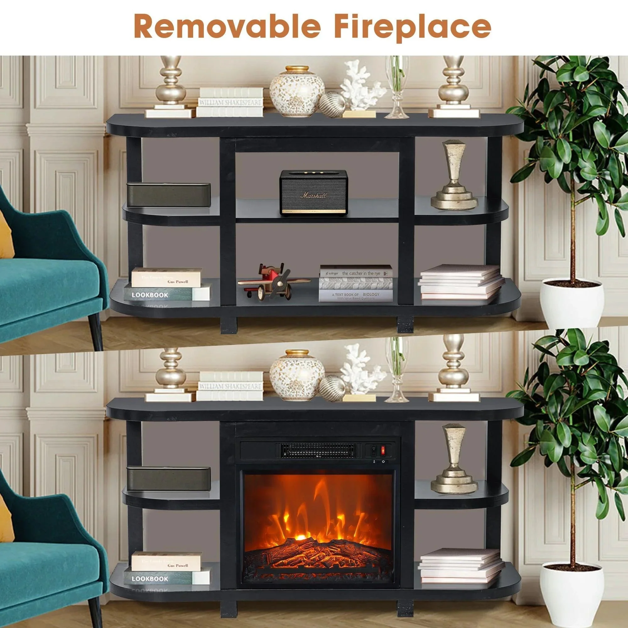 Parrot Uncle Decorative Modern 48-Inch TV Stand with 18-Inch Insert Electric Fireplace - Image 6