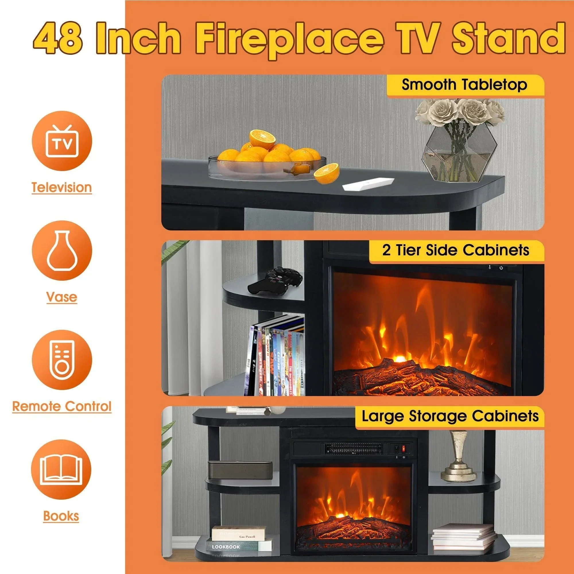 Parrot Uncle Decorative Modern 48-Inch TV Stand with 18-Inch Insert Electric Fireplace - Image 8