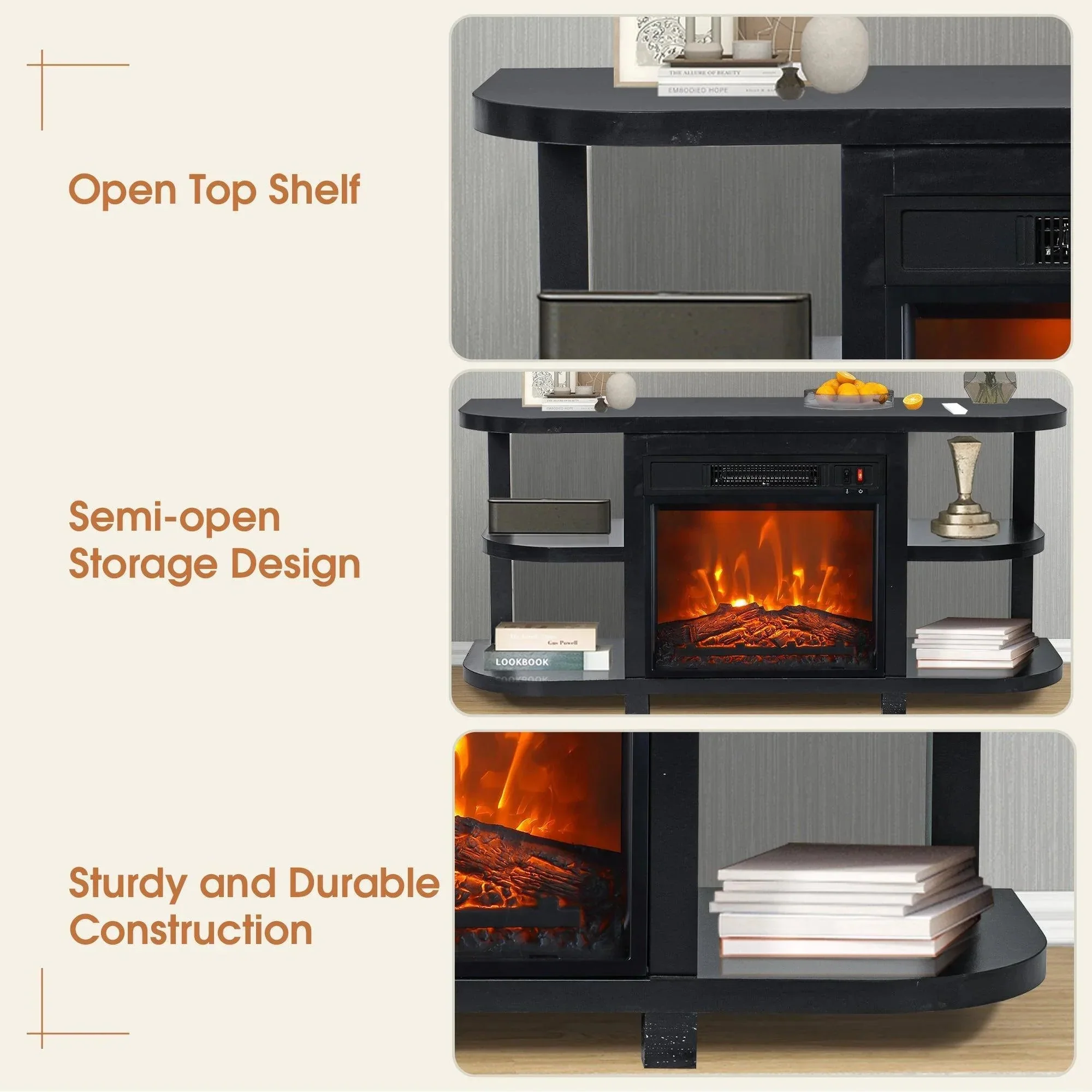 Parrot Uncle Decorative Modern 48-Inch TV Stand with 18-Inch Insert Electric Fireplace - Image 9