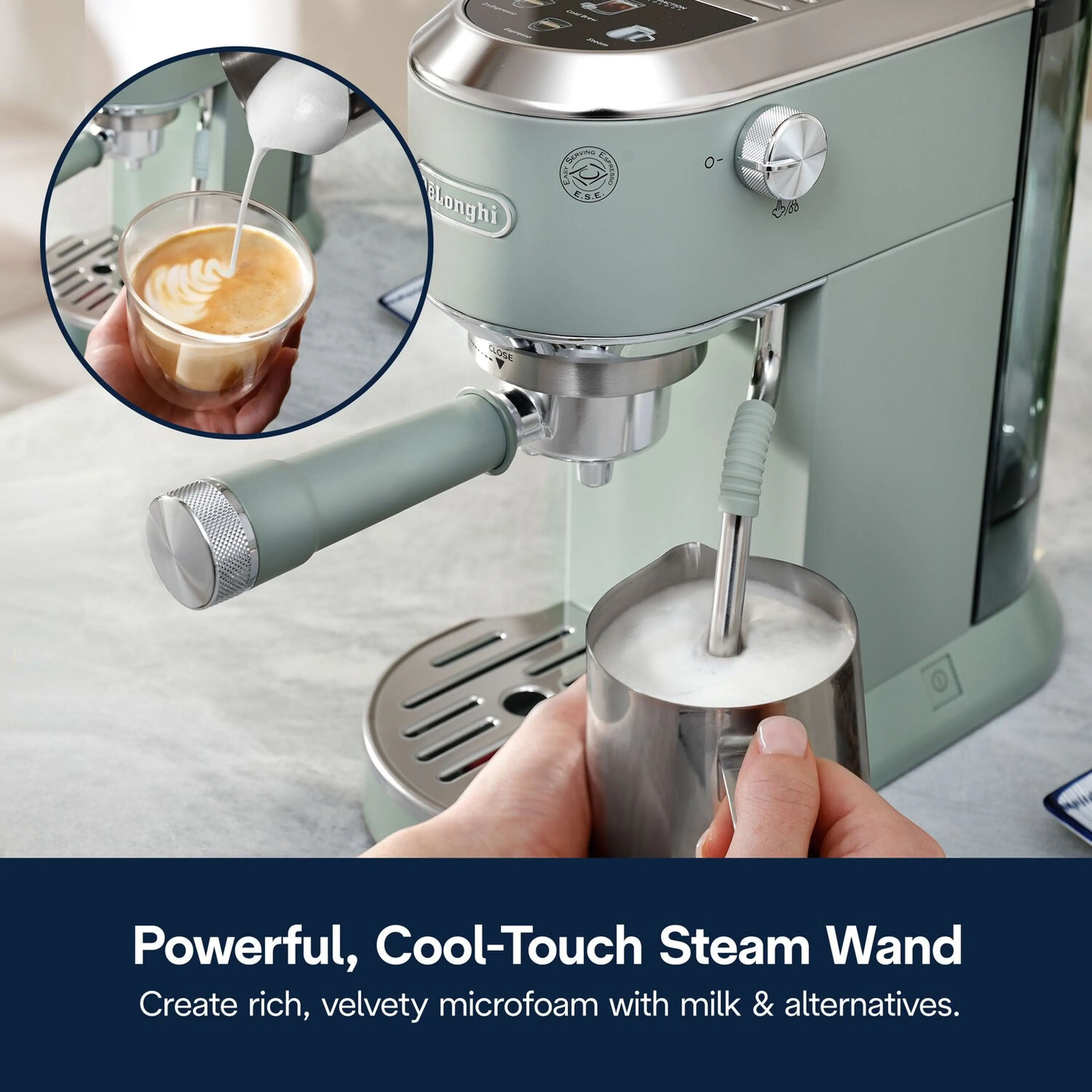 De'Longhi Dedica Duo Pump Espresso Machine with Cold Brew, Frothing Wand in Green (EC890GR) - Image 15