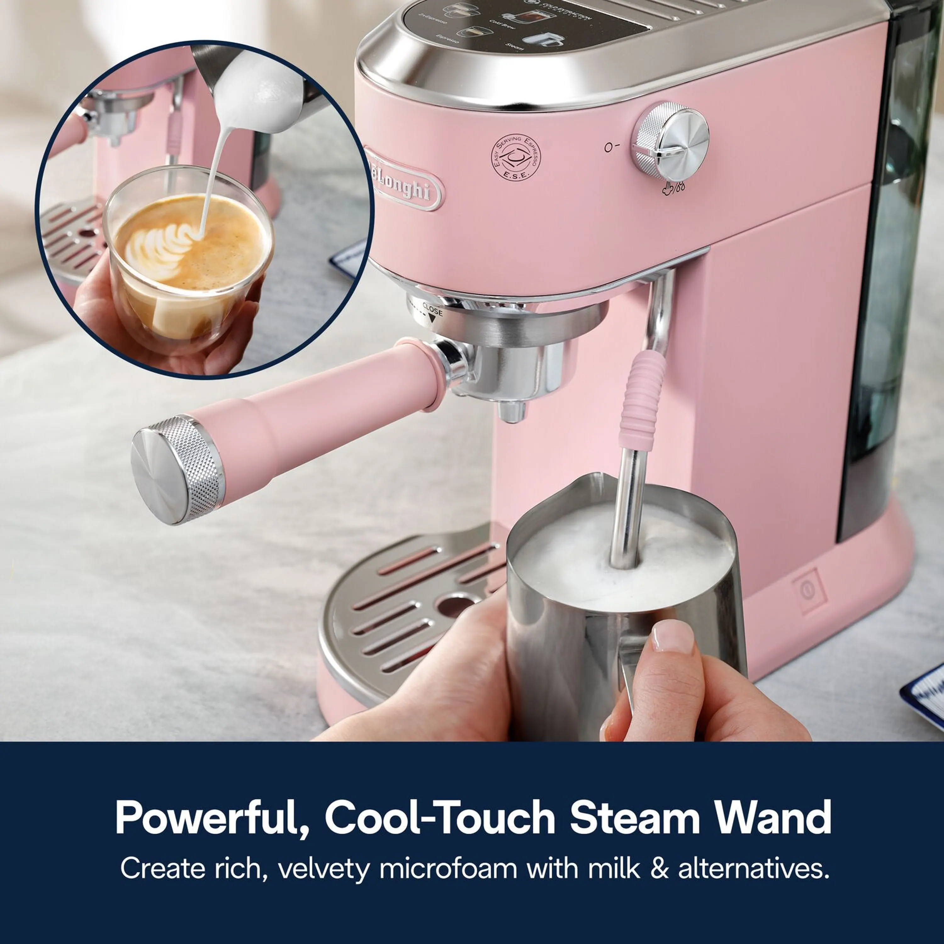 De'Longhi Dedica Duo Pump Espresso Machine with Cold Brew, Frothing Wand in Pink (EC890PK) - Image 16