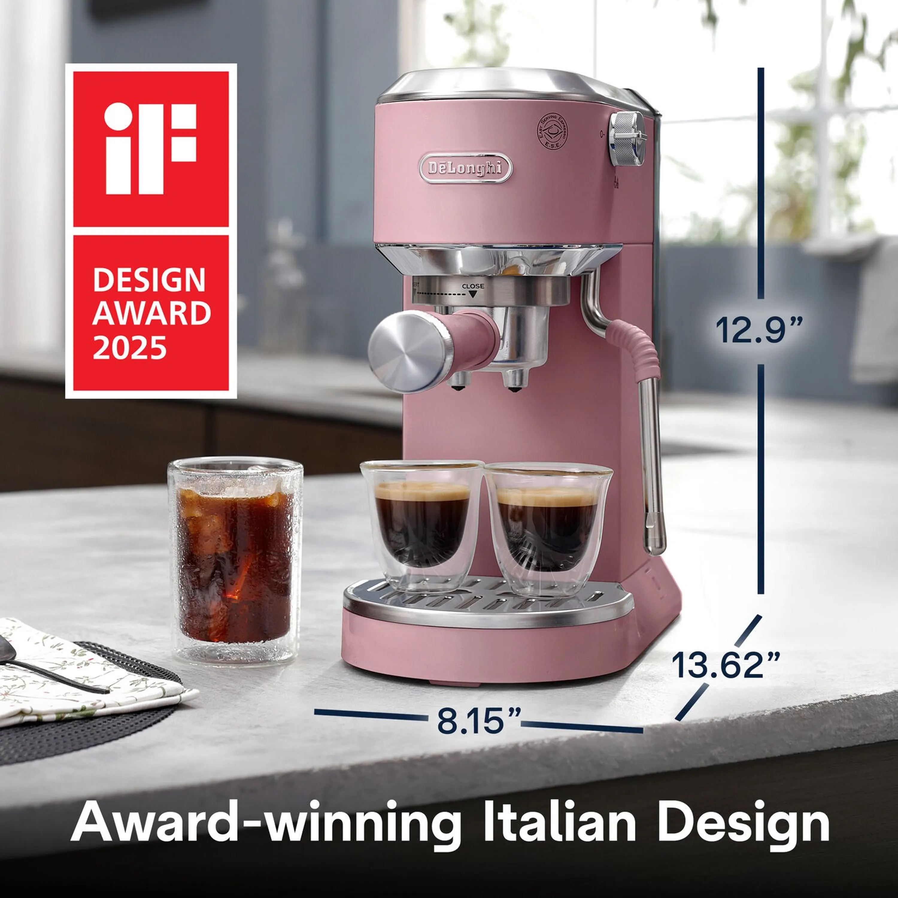 De'Longhi Dedica Duo Pump Espresso Machine with Cold Brew, Frothing Wand in Pink (EC890PK) - Image 24