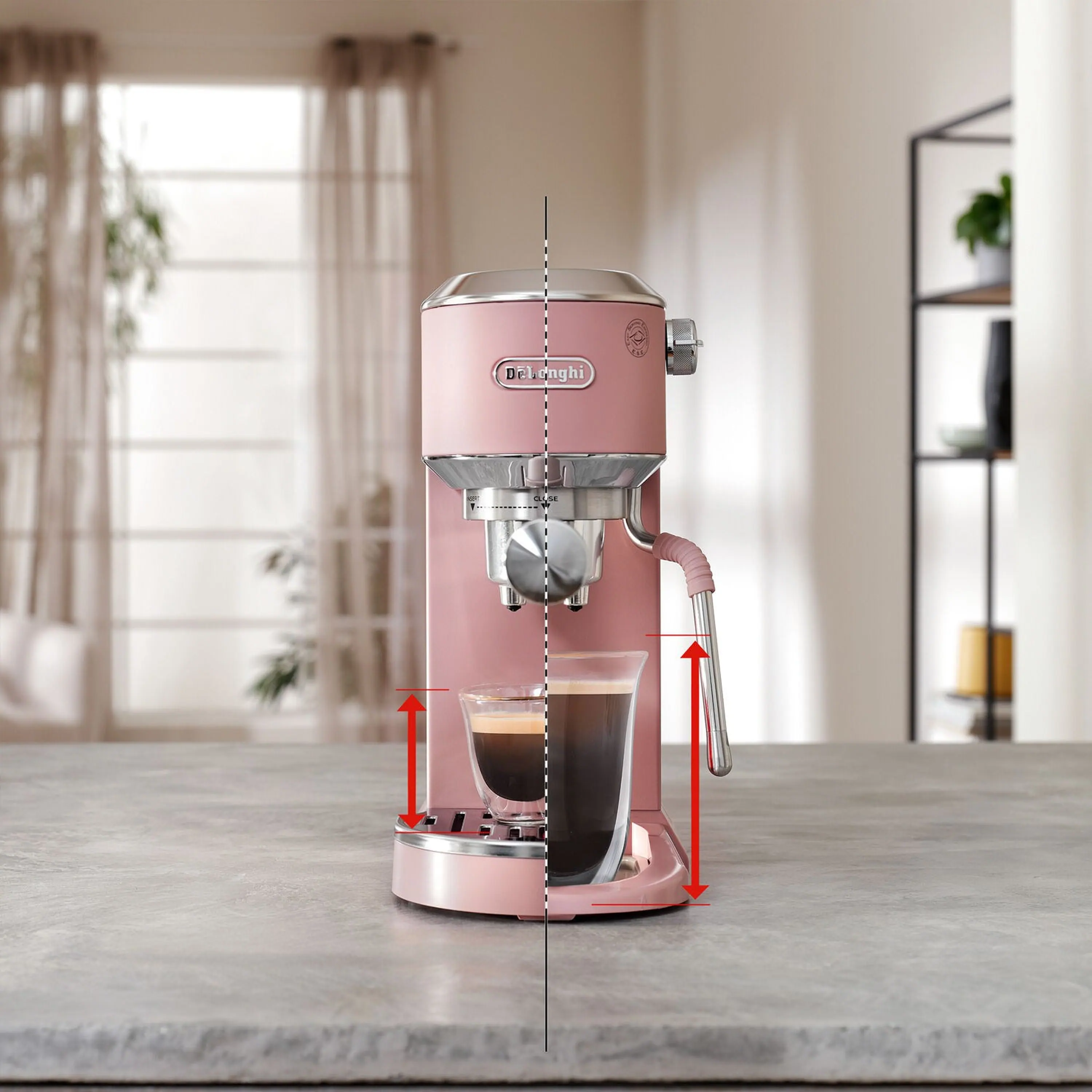De'Longhi Dedica Duo Pump Espresso Machine with Cold Brew, Frothing Wand in Pink (EC890PK) - Image 3