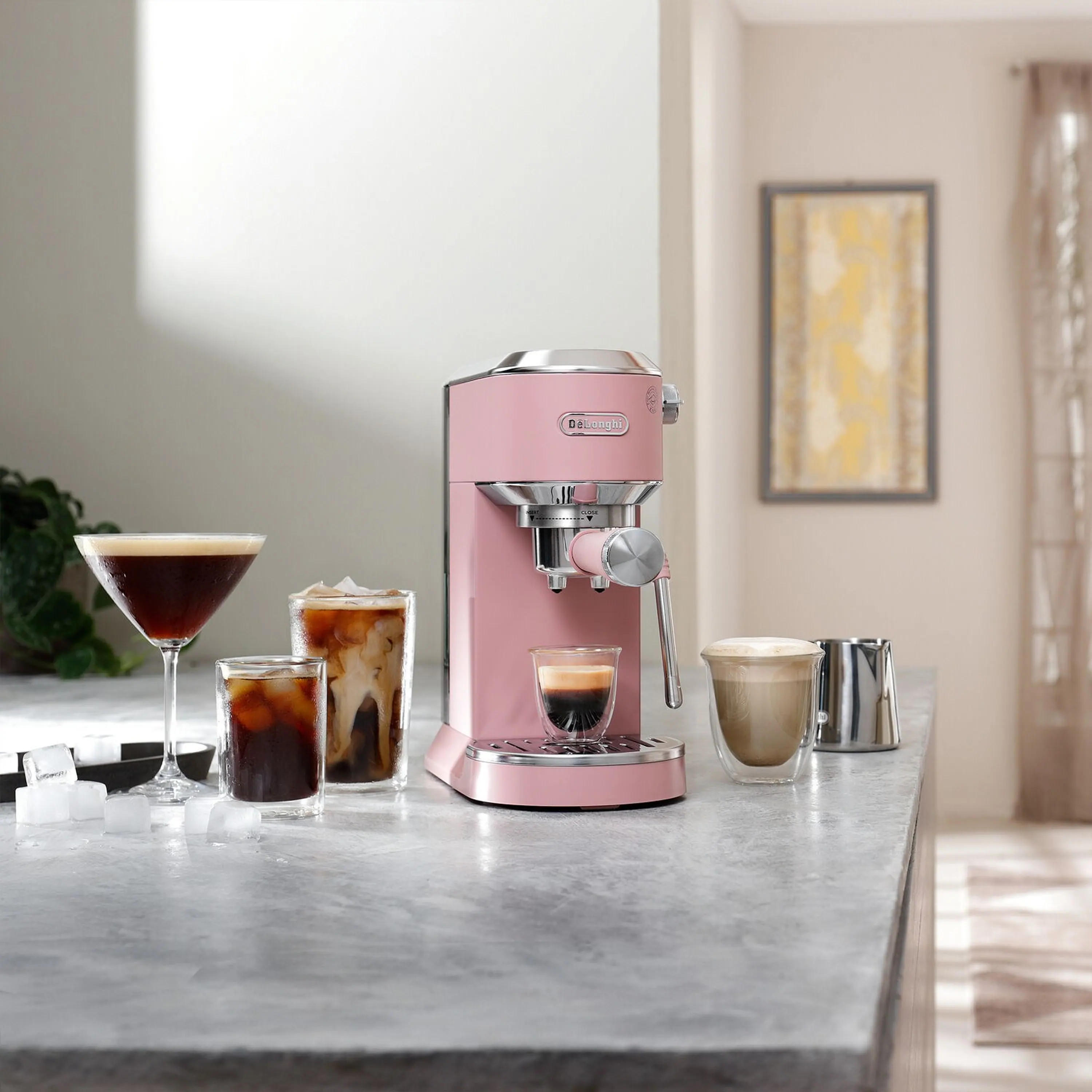De'Longhi Dedica Duo Pump Espresso Machine with Cold Brew, Frothing Wand in Pink (EC890PK) - Image 4