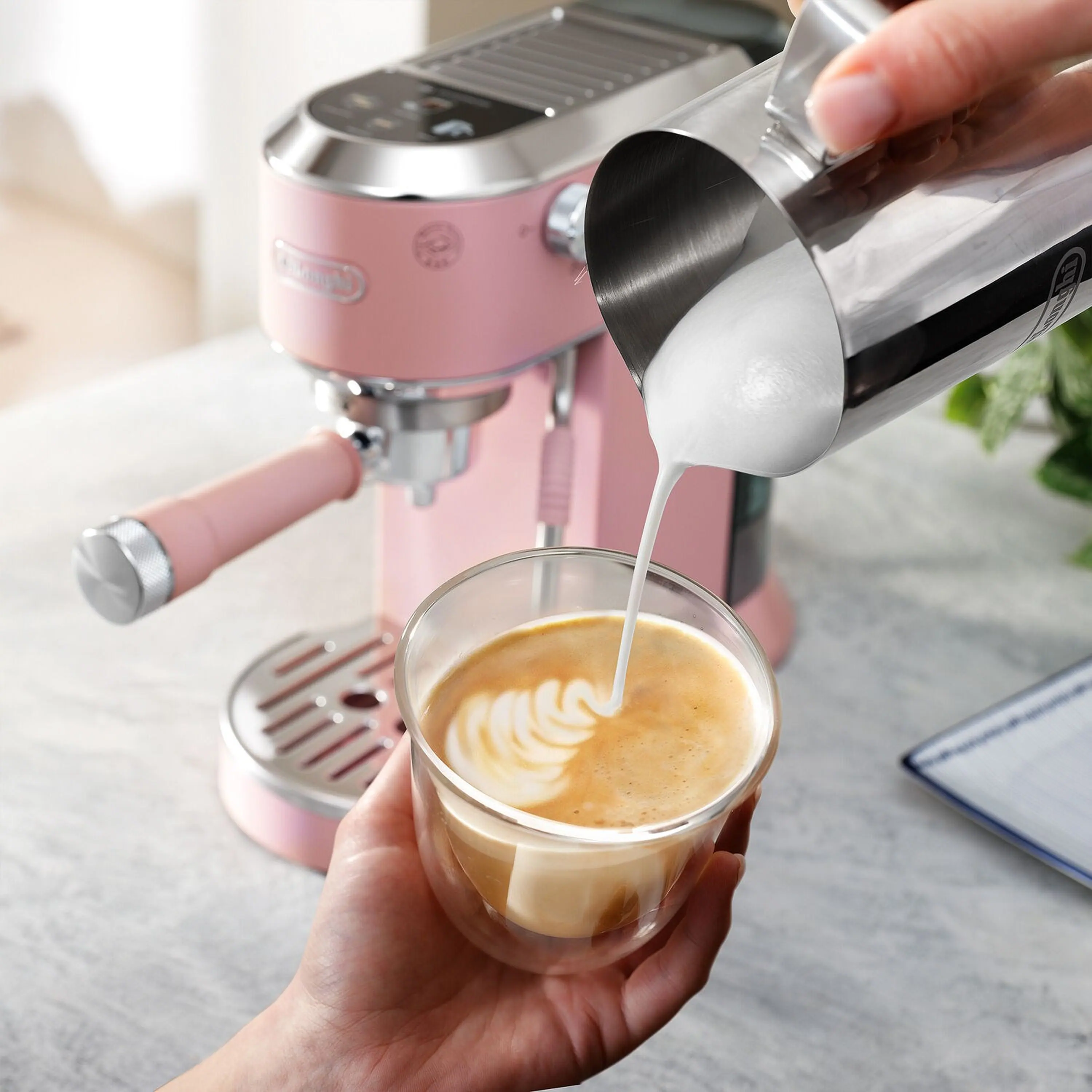 De'Longhi Dedica Duo Pump Espresso Machine with Cold Brew, Frothing Wand in Pink (EC890PK) - Image 9